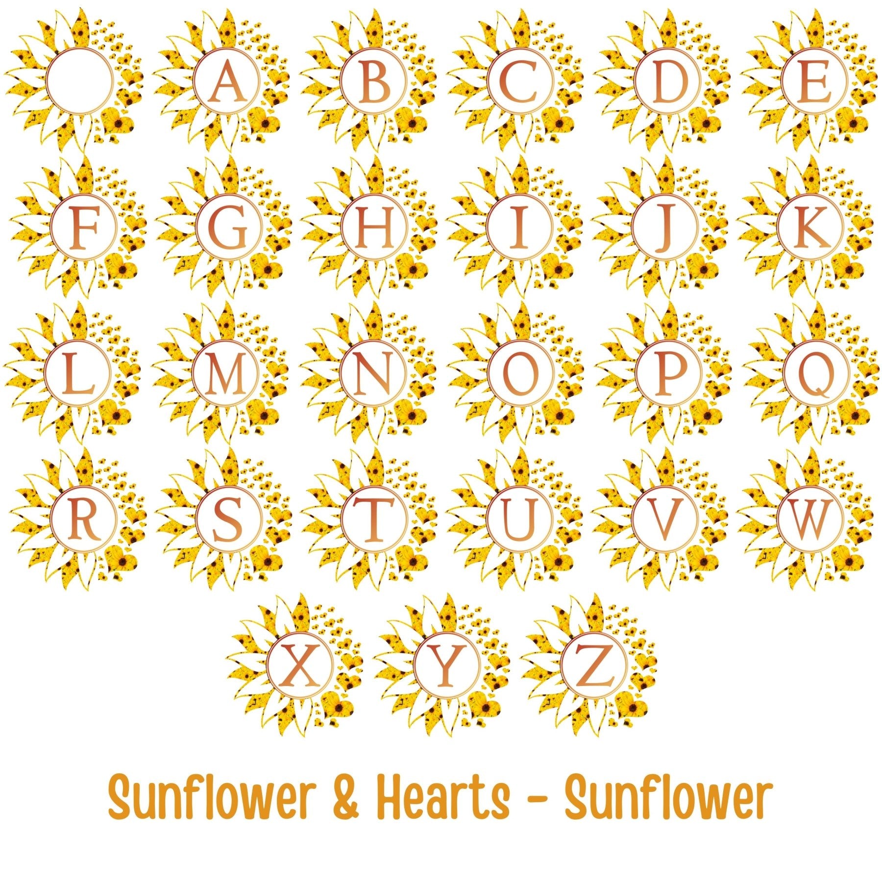 Flowers & Hearts Personalized Monogram Canvas, Sunflower All - Janlyn's Crafts