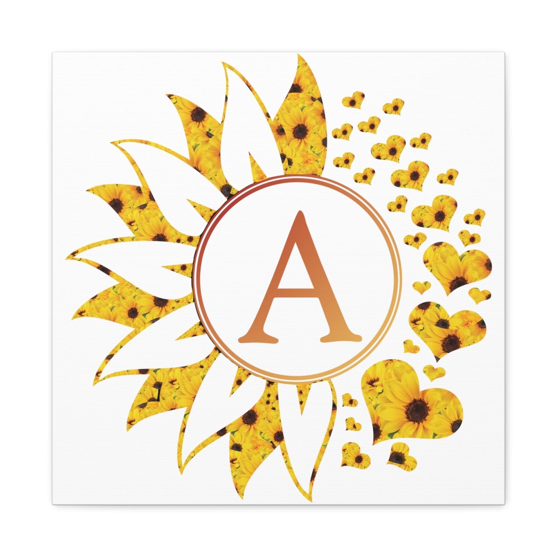 Flowers & Hearts Personalized Monogram Canvas, Sunflower All - Janlyn's Crafts