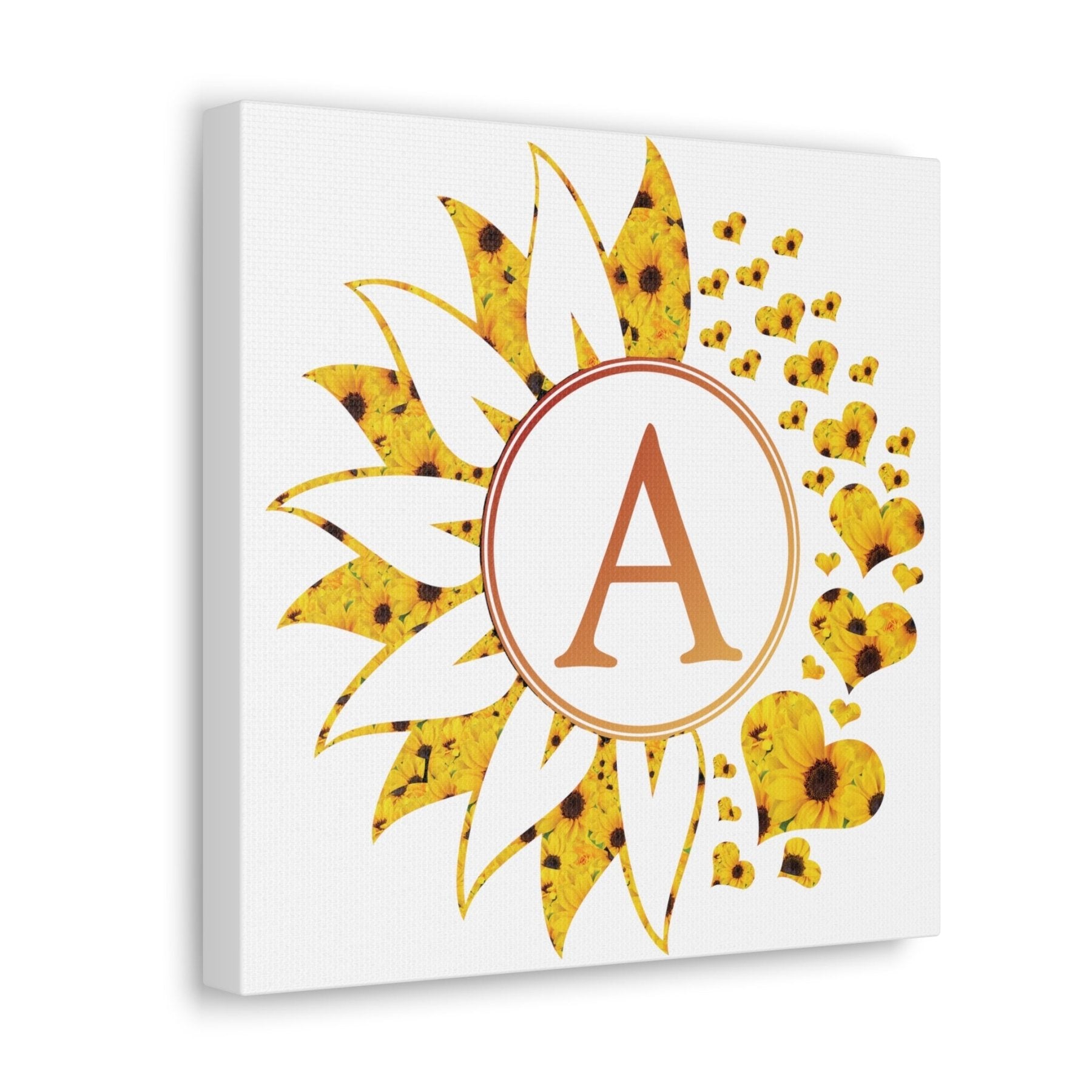 Flowers & Hearts Personalized Monogram Canvas, Sunflower All - Janlyn's Crafts