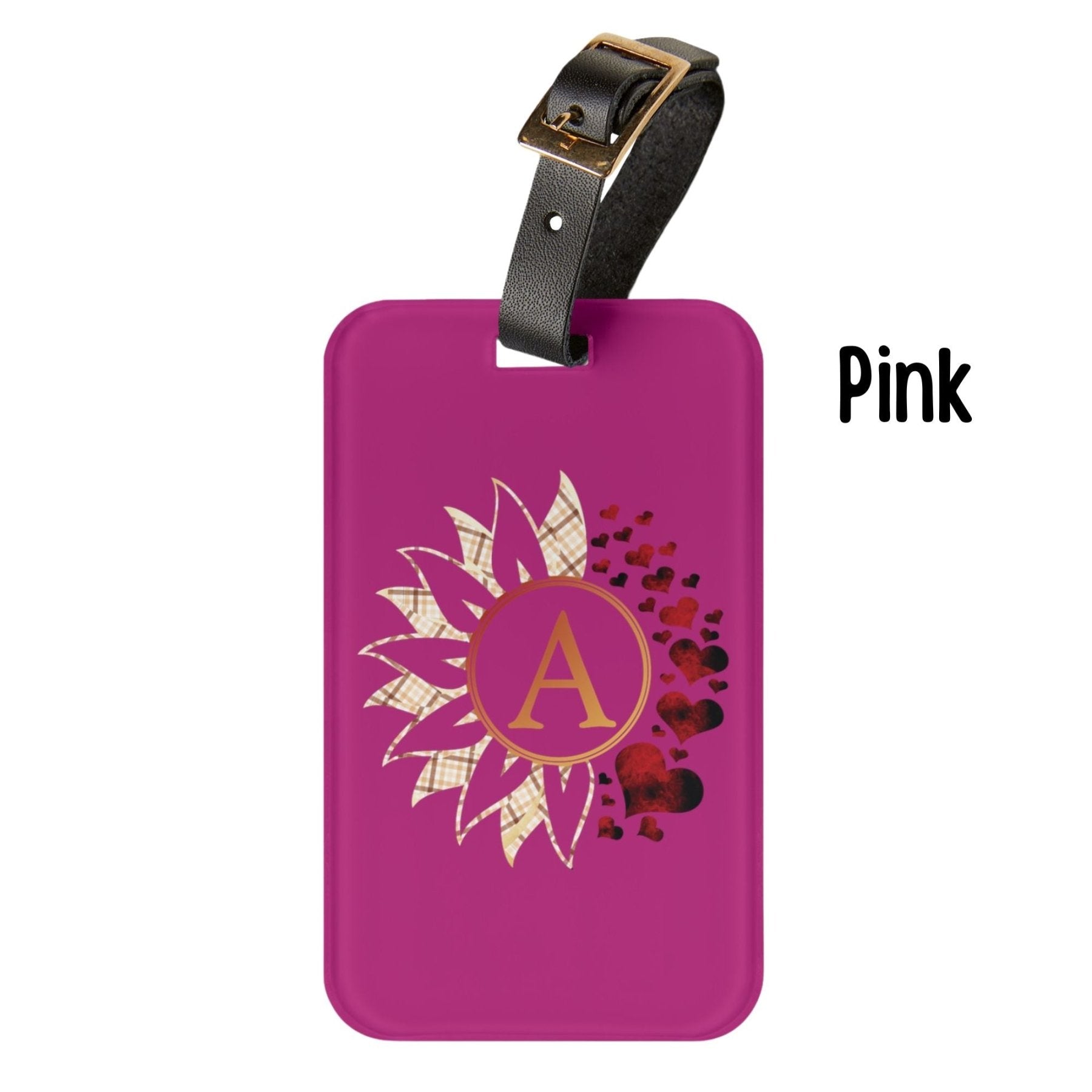 Flowers & Hearts Personalized Monogram Luggage Tag, Plaid & Red Hearts - Janlyn's Crafts