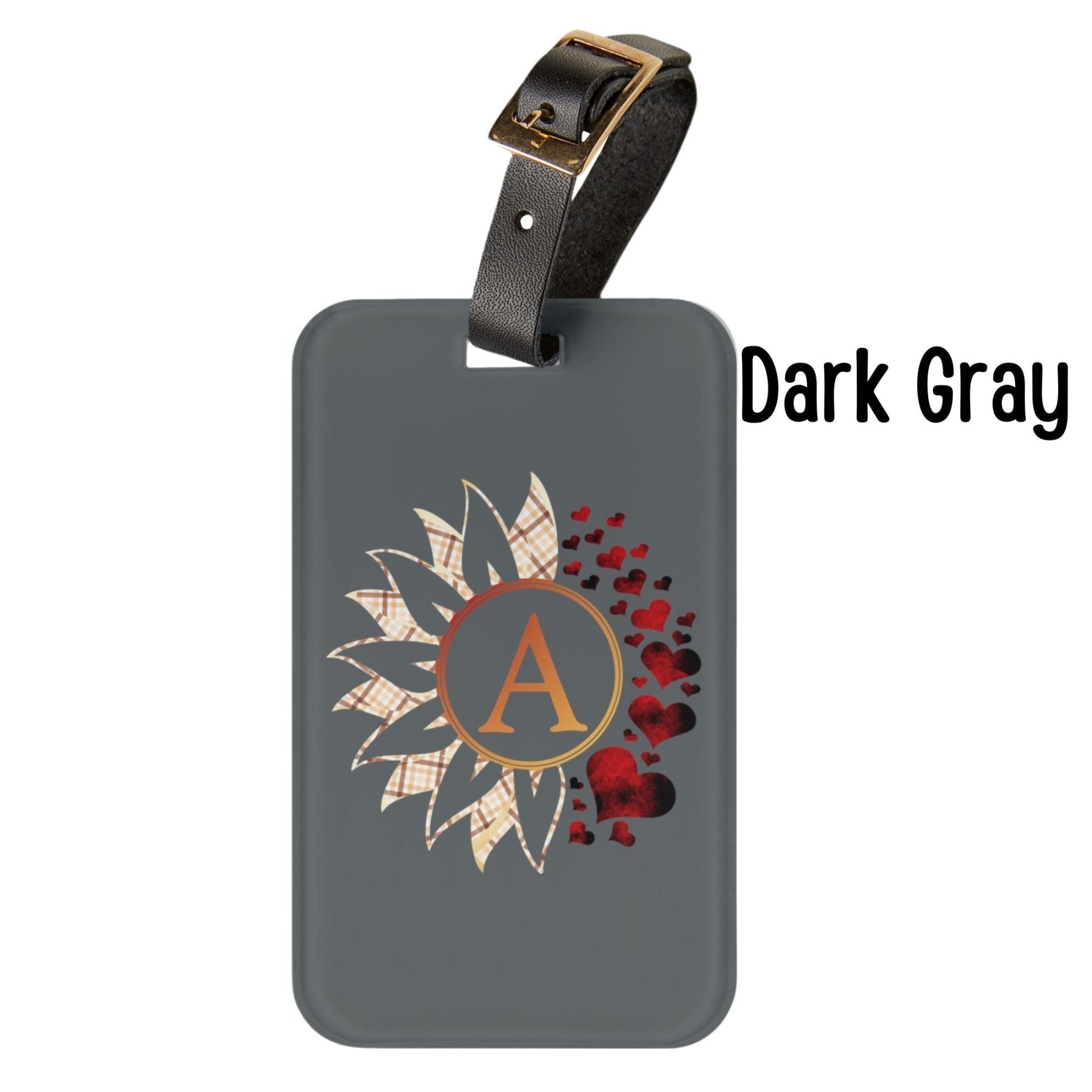 Flowers & Hearts Personalized Monogram Luggage Tag, Plaid & Red Hearts - Janlyn's Crafts