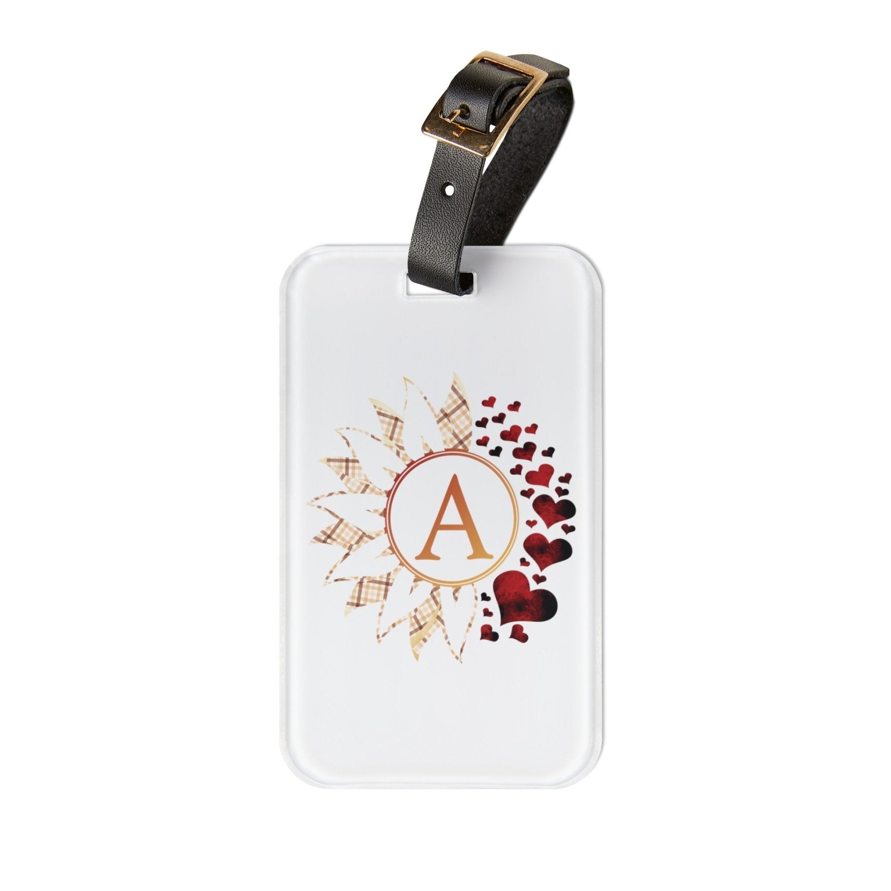 Flowers & Hearts Personalized Monogram Luggage Tag, Plaid & Red Hearts - Janlyn's Crafts