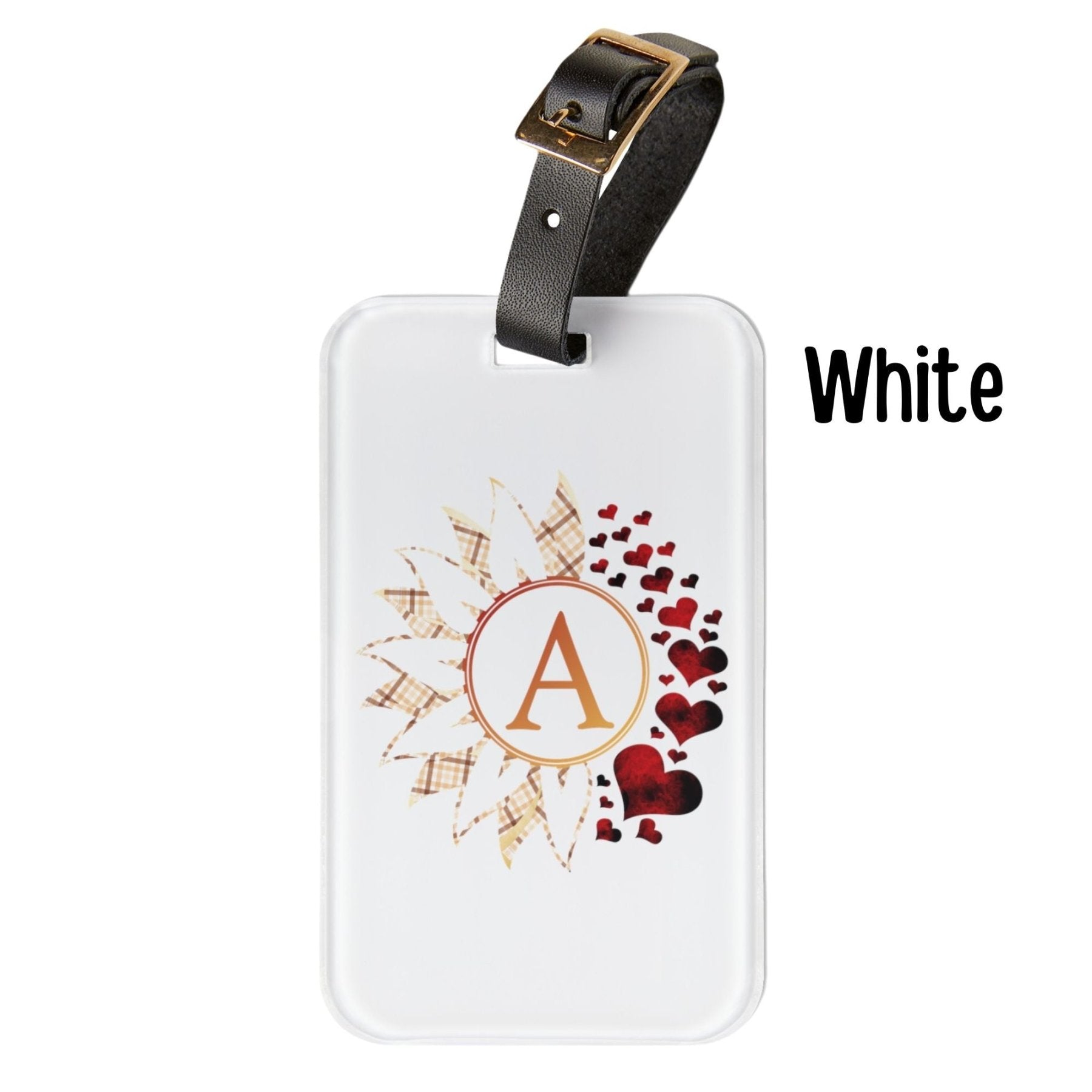 Flowers & Hearts Personalized Monogram Luggage Tag, Plaid & Red Hearts - Janlyn's Crafts