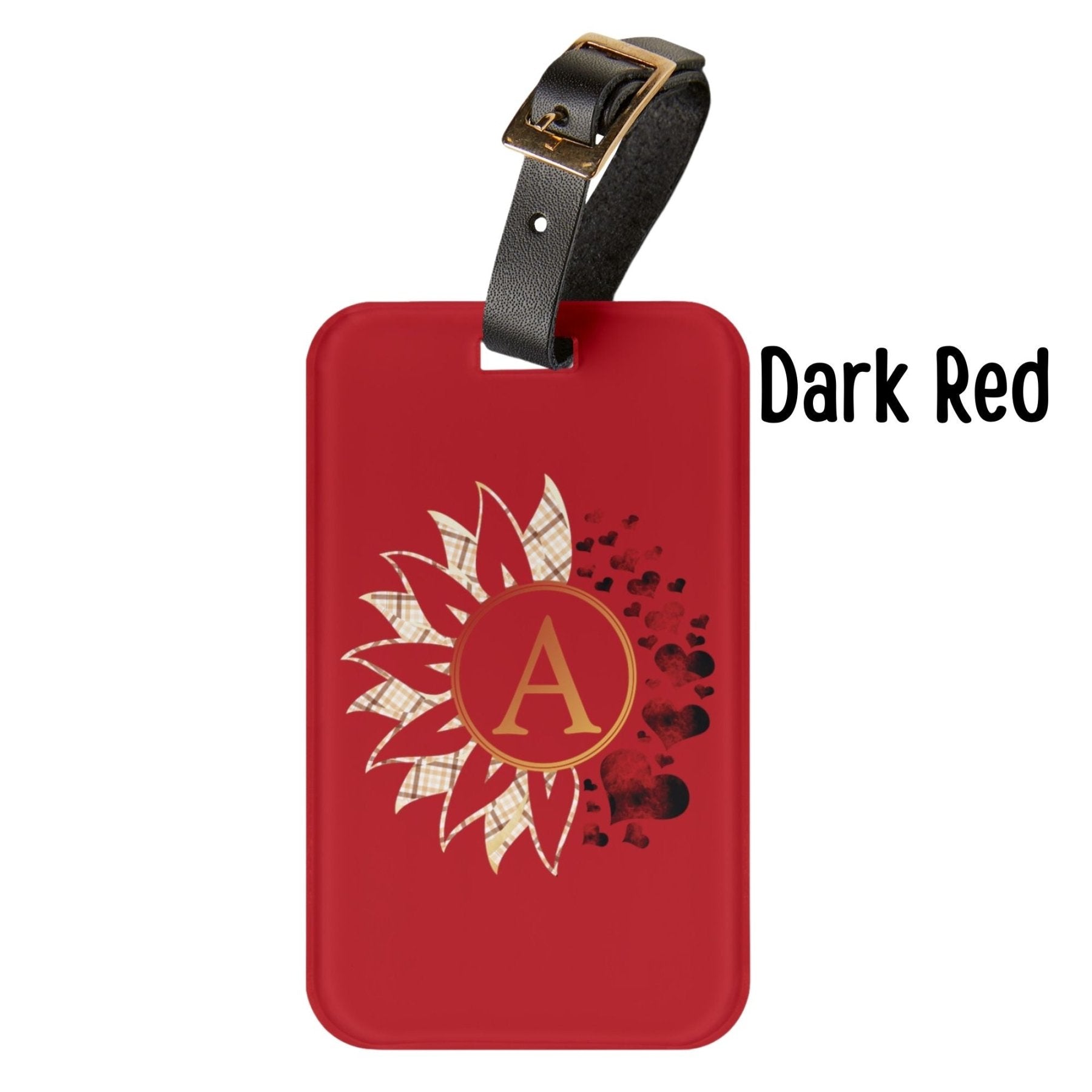 Flowers & Hearts Personalized Monogram Luggage Tag, Plaid & Red Hearts - Janlyn's Crafts