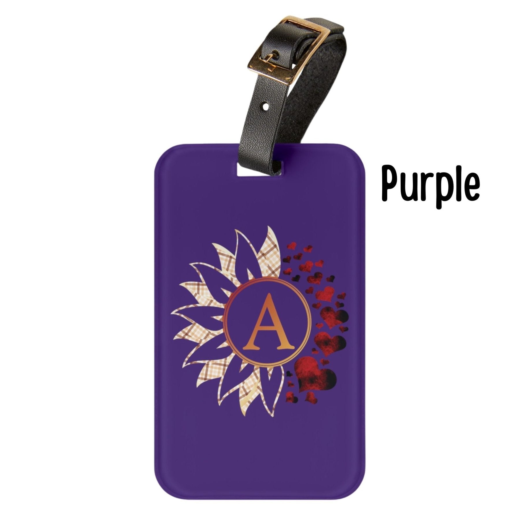 Flowers & Hearts Personalized Monogram Luggage Tag, Plaid & Red Hearts - Janlyn's Crafts