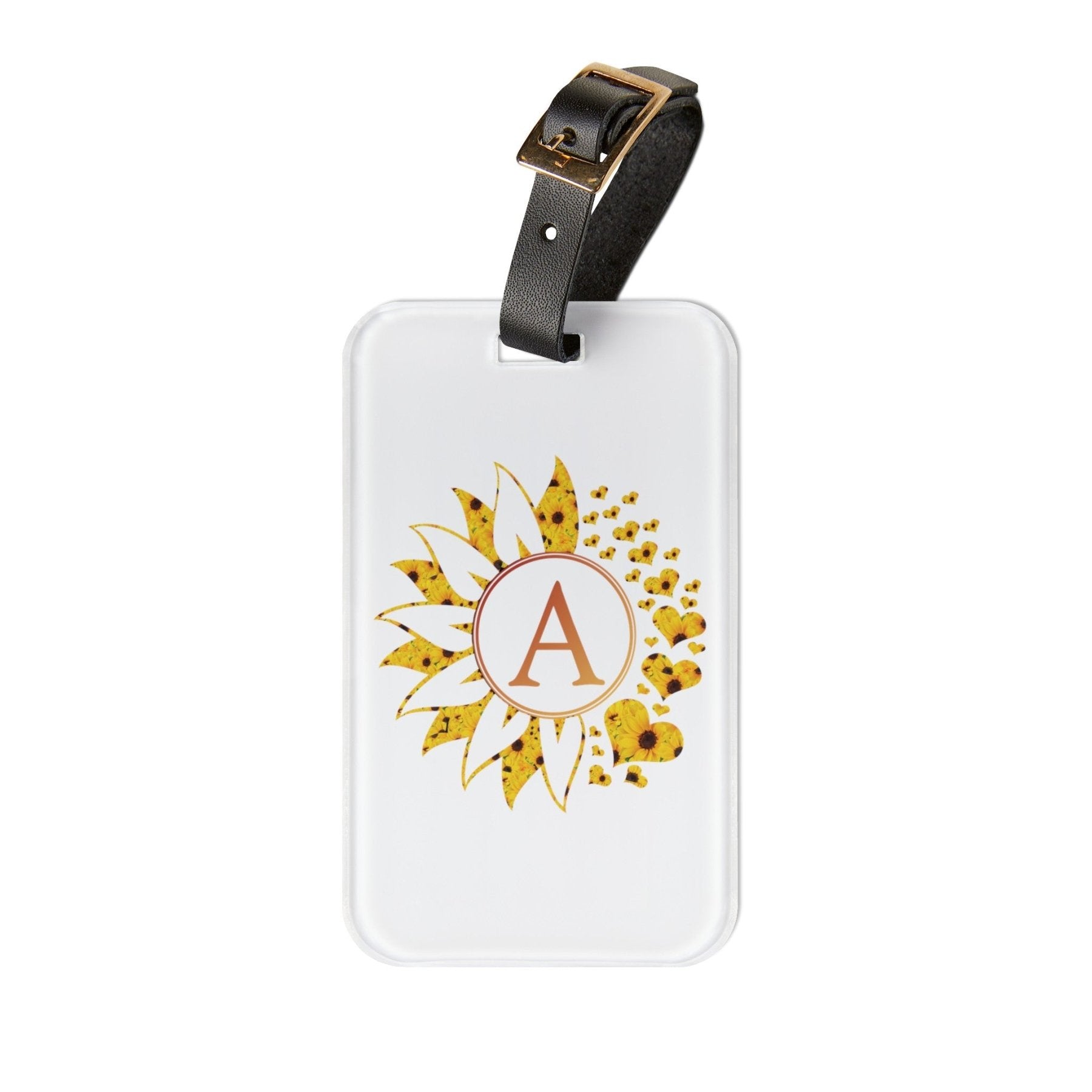 Flowers & Hearts Personalized Monogram Luggage Tag, Sunflower All & Hearts - Janlyn's Crafts