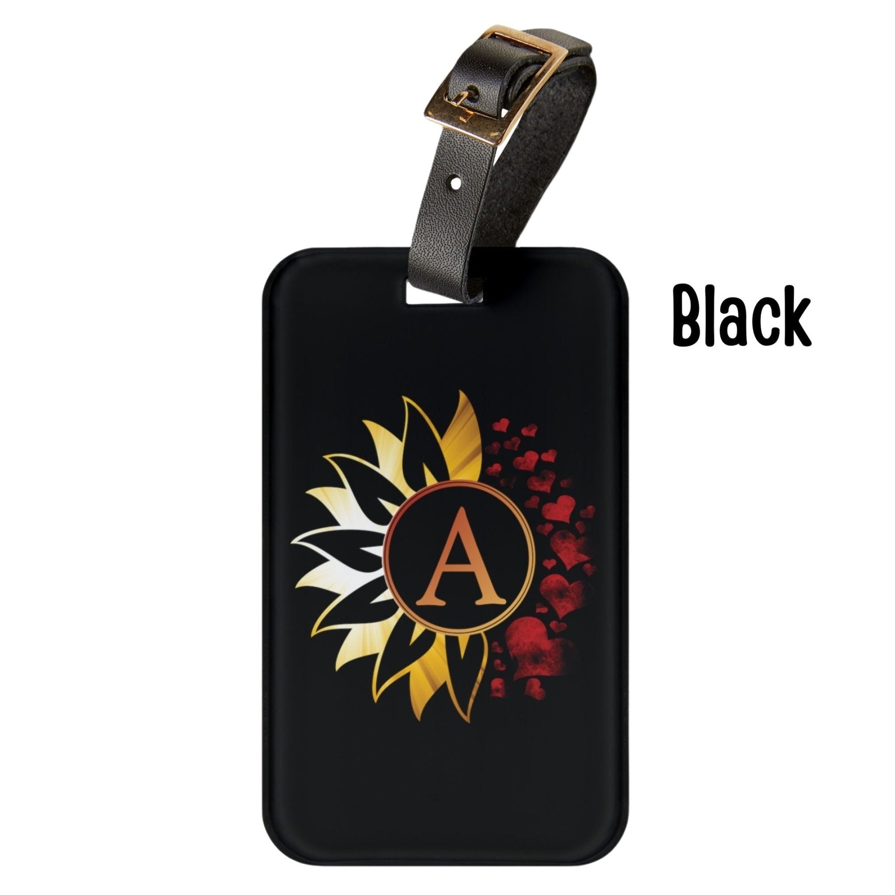 Flowers & Hearts Personalized Monogram Luggage Tag, Sunray & Red Hearts - Janlyn's Crafts