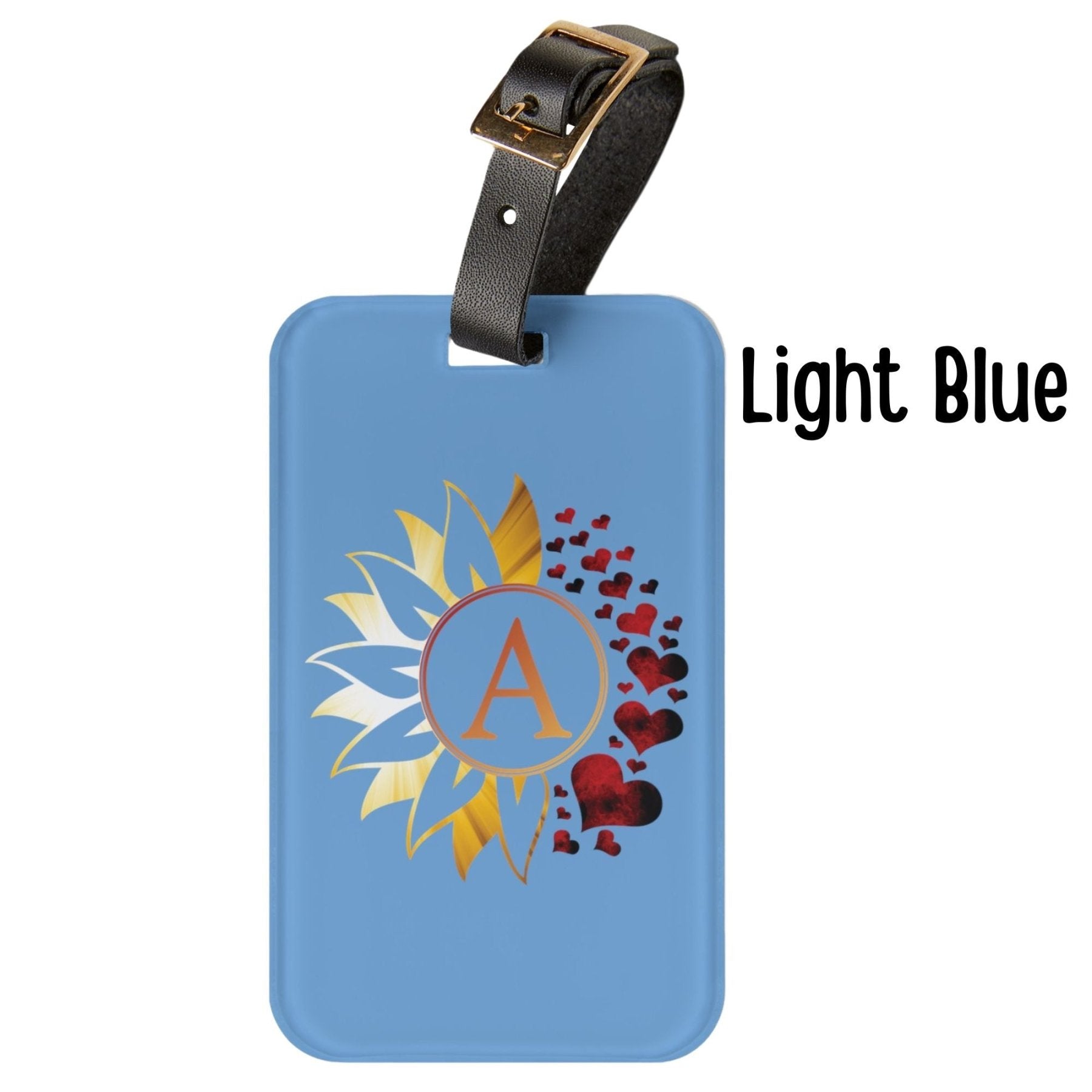 Flowers & Hearts Personalized Monogram Luggage Tag, Sunray & Red Hearts - Janlyn's Crafts