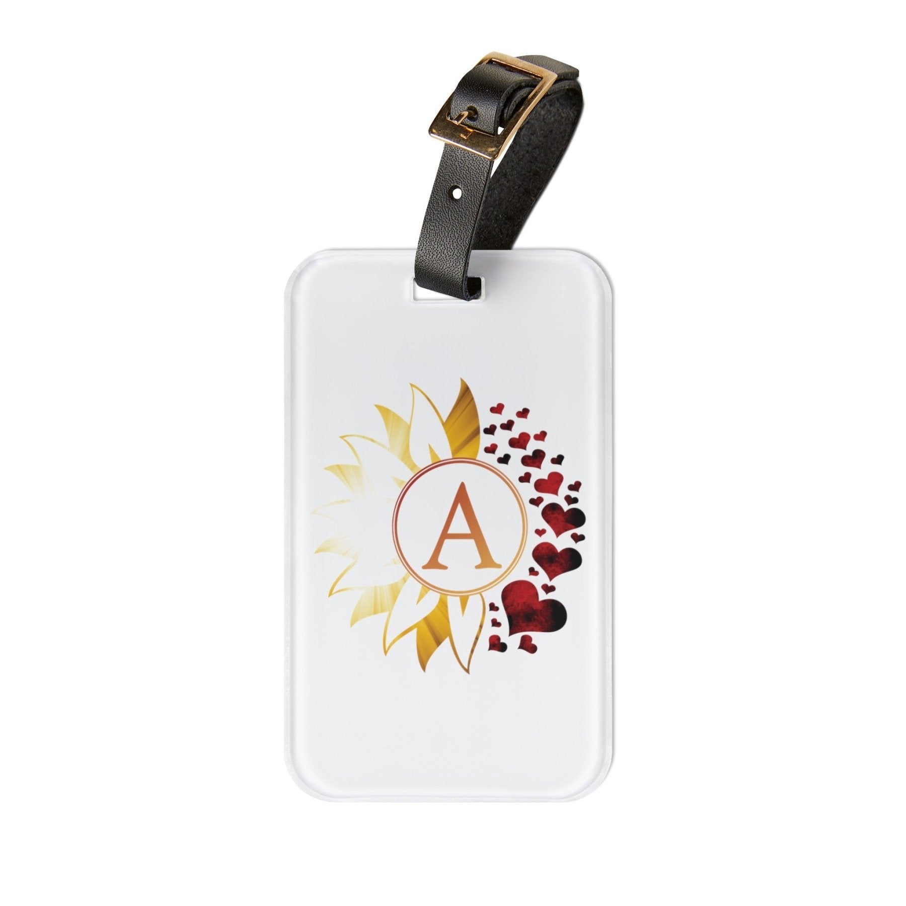 Flowers & Hearts Personalized Monogram Luggage Tag, Sunray & Red Hearts - Janlyn's Crafts