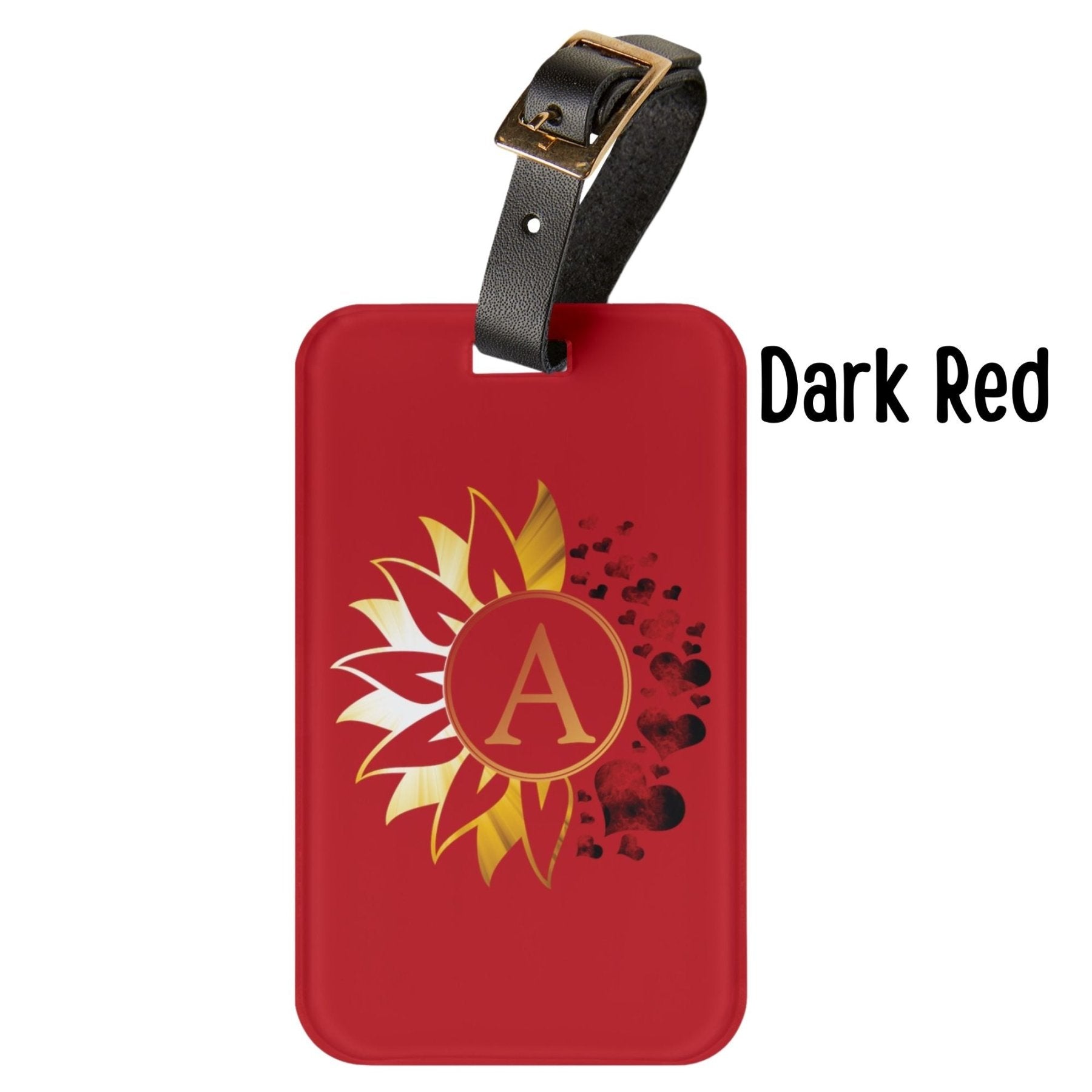 Flowers & Hearts Personalized Monogram Luggage Tag, Sunray & Red Hearts - Janlyn's Crafts
