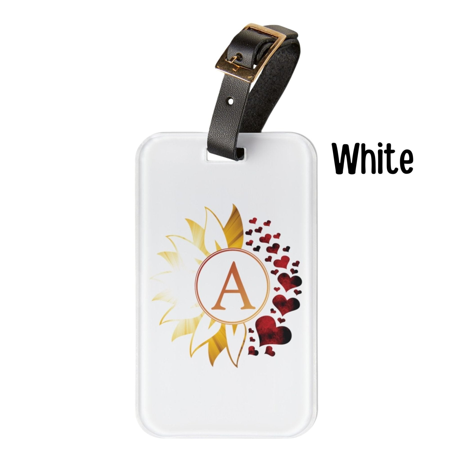 Flowers & Hearts Personalized Monogram Luggage Tag, Sunray & Red Hearts - Janlyn's Crafts
