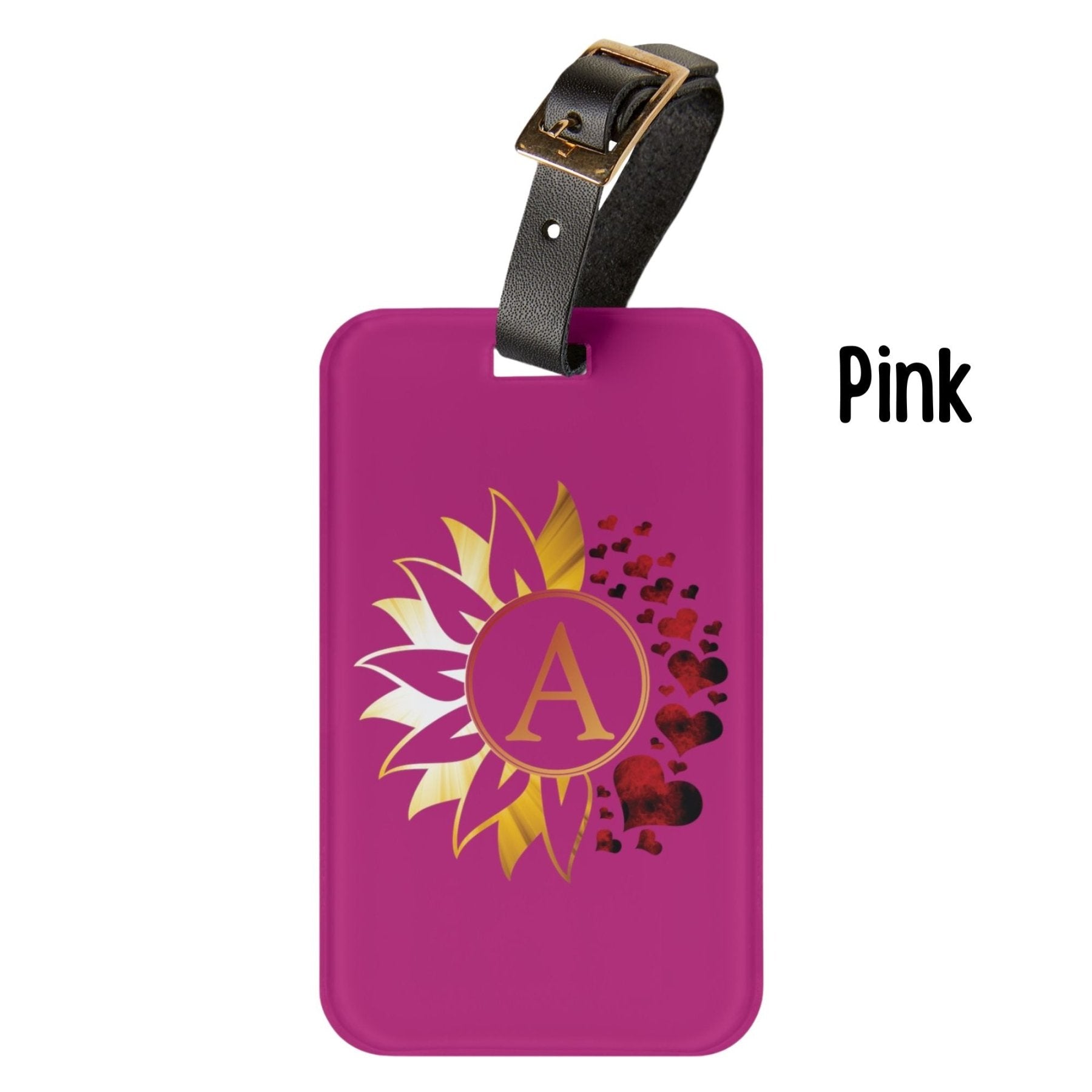 Flowers & Hearts Personalized Monogram Luggage Tag, Sunray & Red Hearts - Janlyn's Crafts