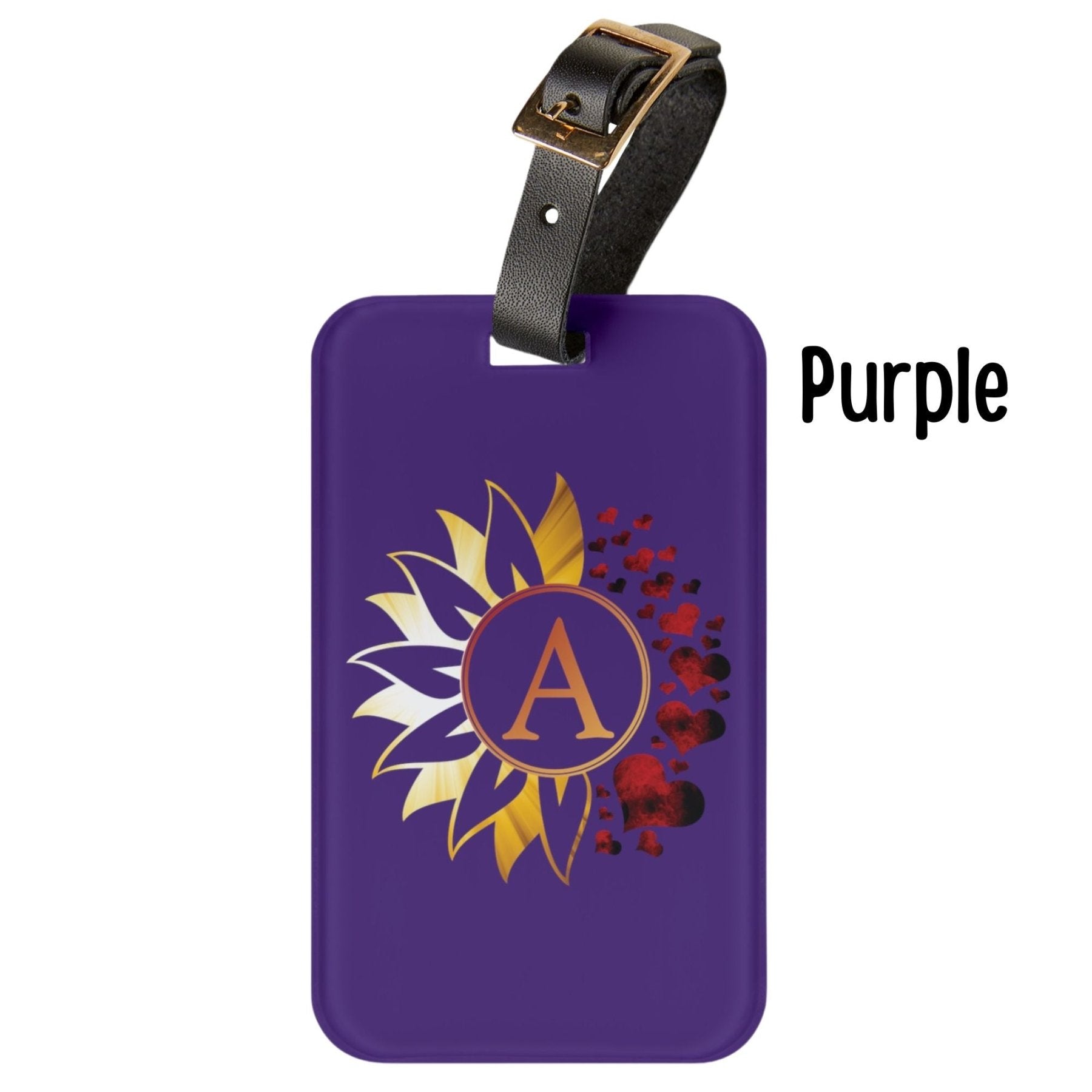 Flowers & Hearts Personalized Monogram Luggage Tag, Sunray & Red Hearts - Janlyn's Crafts