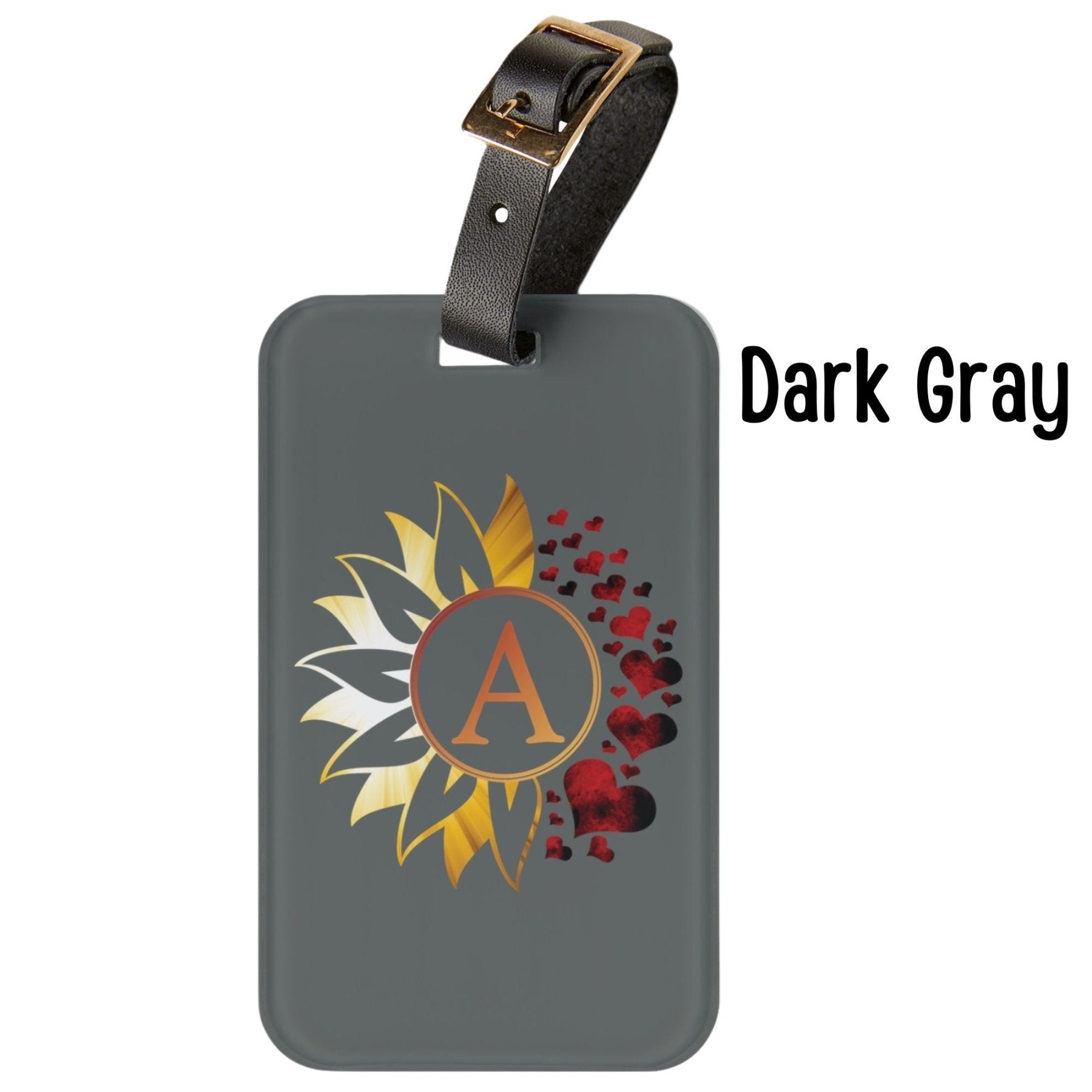 Flowers & Hearts Personalized Monogram Luggage Tag, Sunray & Red Hearts - Janlyn's Crafts