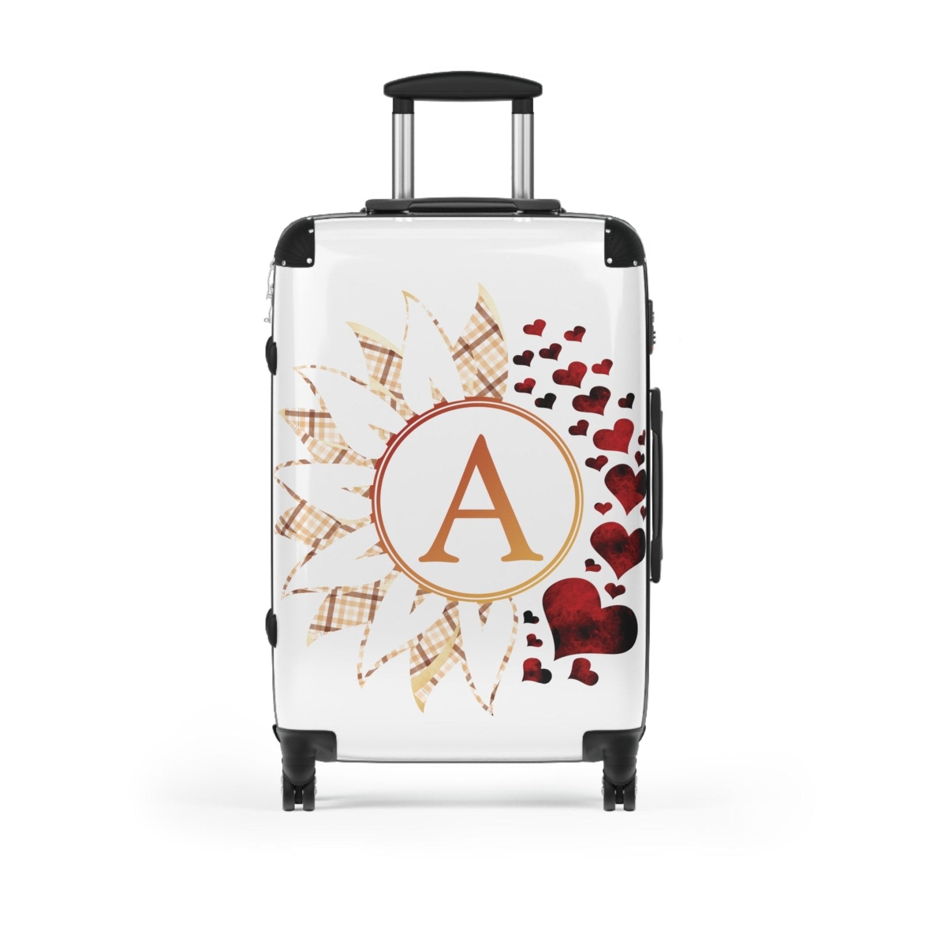 Flowers & Hearts Personalized Monogram Suitcase, Plaid & Red Hearts - Janlyn's Crafts