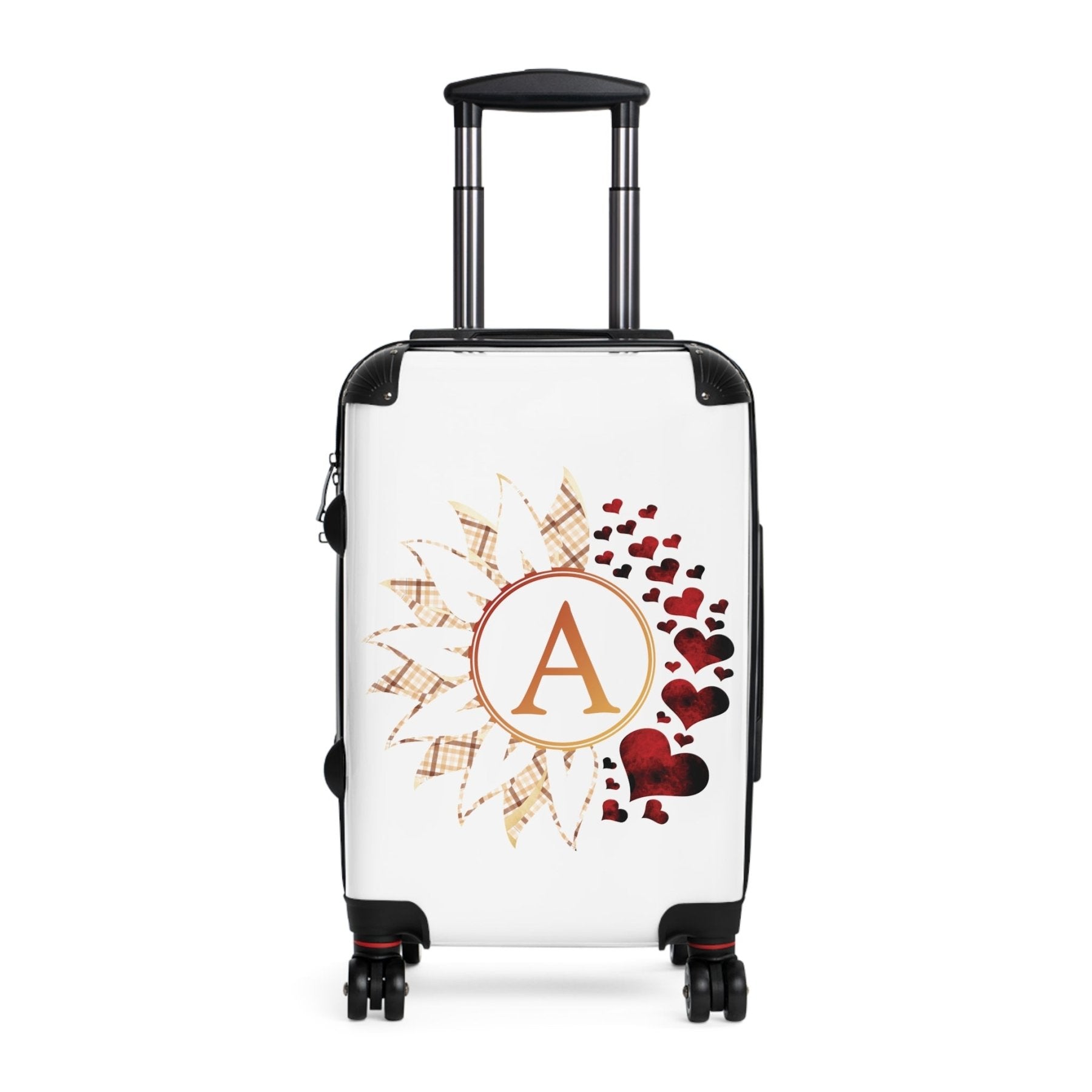 Flowers & Hearts Personalized Monogram Suitcase, Plaid & Red Hearts - Janlyn's Crafts