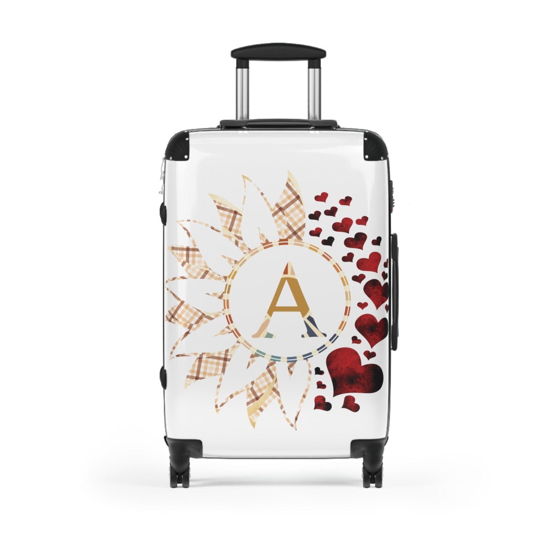 Flowers & Hearts Personalized Monogram Suitcase, Plaid Vintage & Red Hearts - Janlyn's Crafts