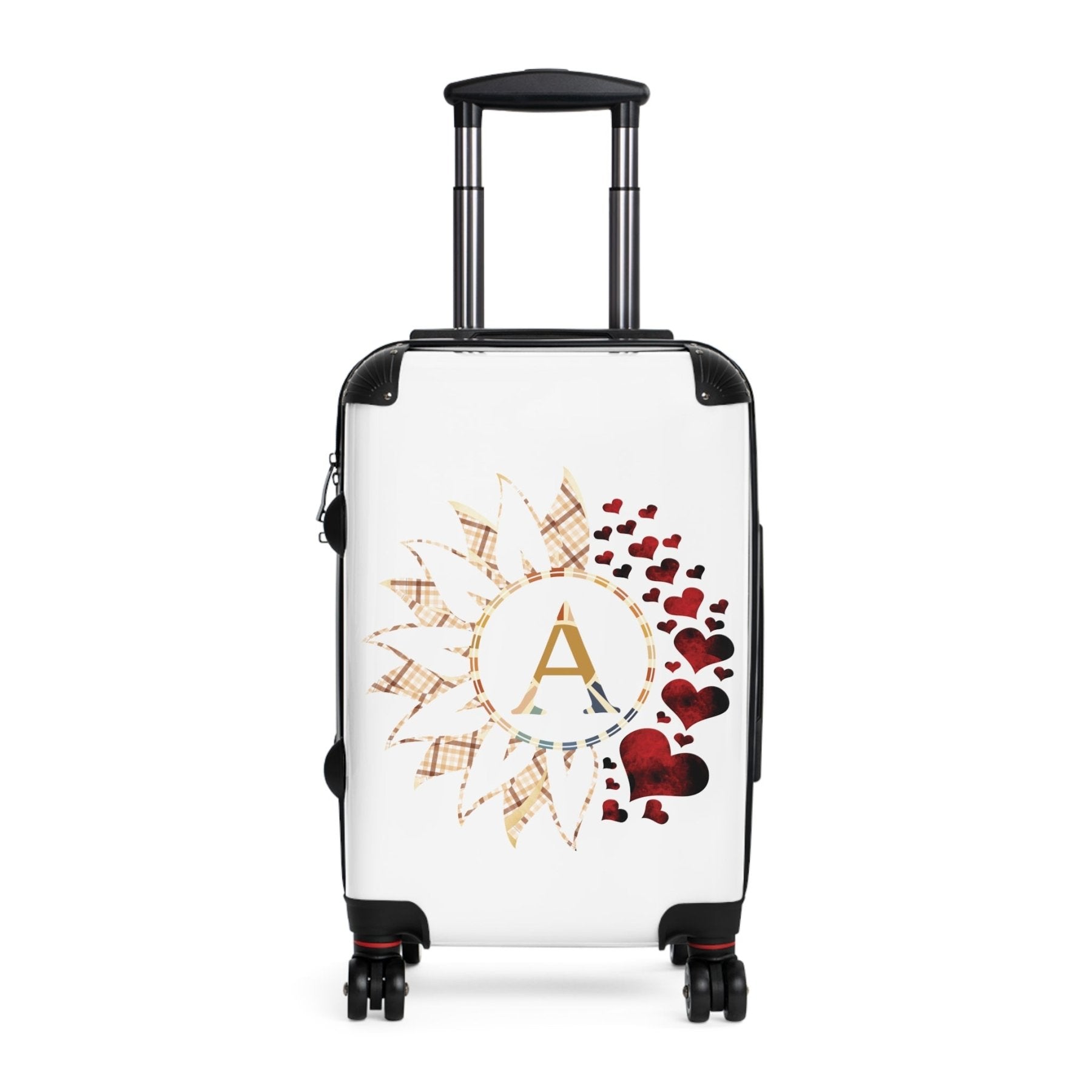 Flowers & Hearts Personalized Monogram Suitcase, Plaid Vintage & Red Hearts - Janlyn's Crafts