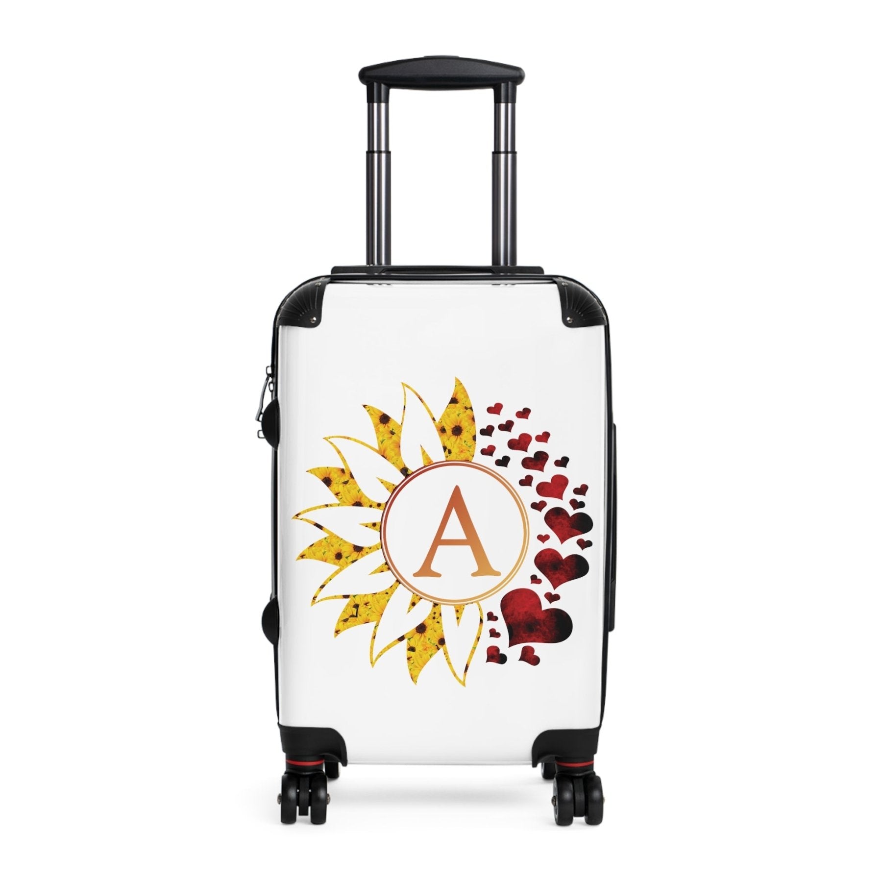 Flowers & Hearts Personalized Monogram Suitcase, Sunflower & Red Hearts - Janlyn's Crafts