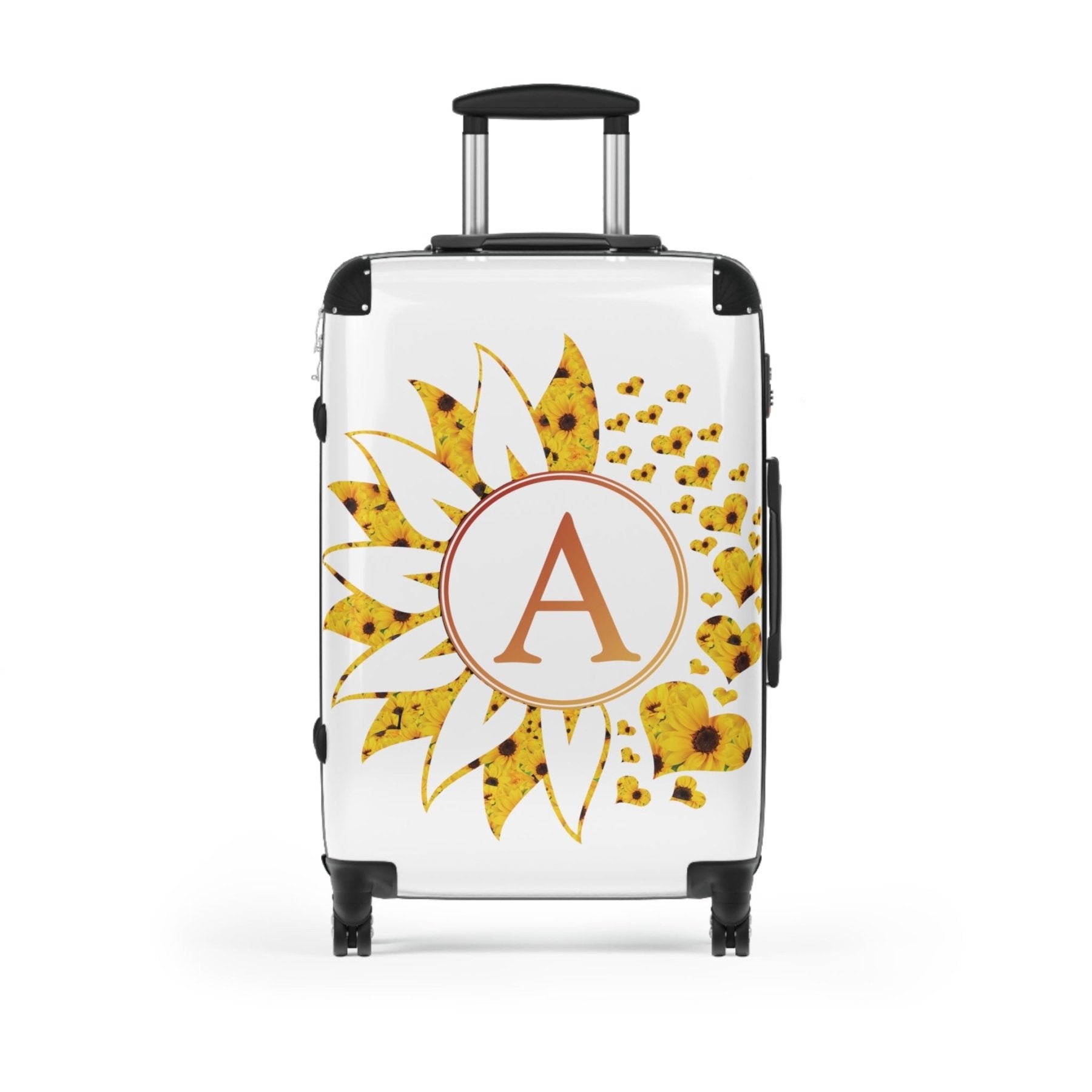 Flowers & Hearts Personalized Monogram Suitcase, Sunflowers All Hearts - Janlyn's Crafts