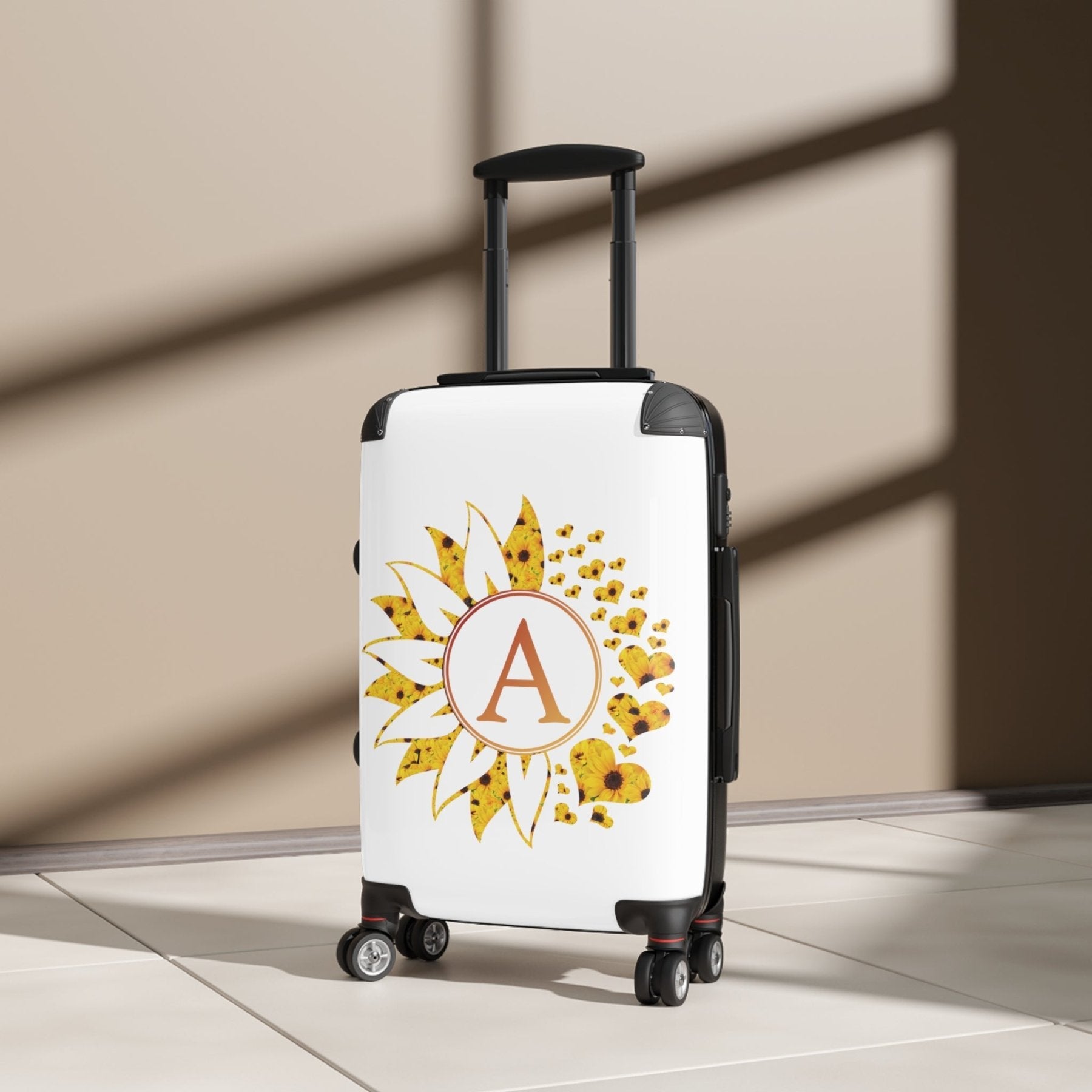 Flowers & Hearts Personalized Monogram Suitcase, Sunflowers All Hearts - Janlyn's Crafts