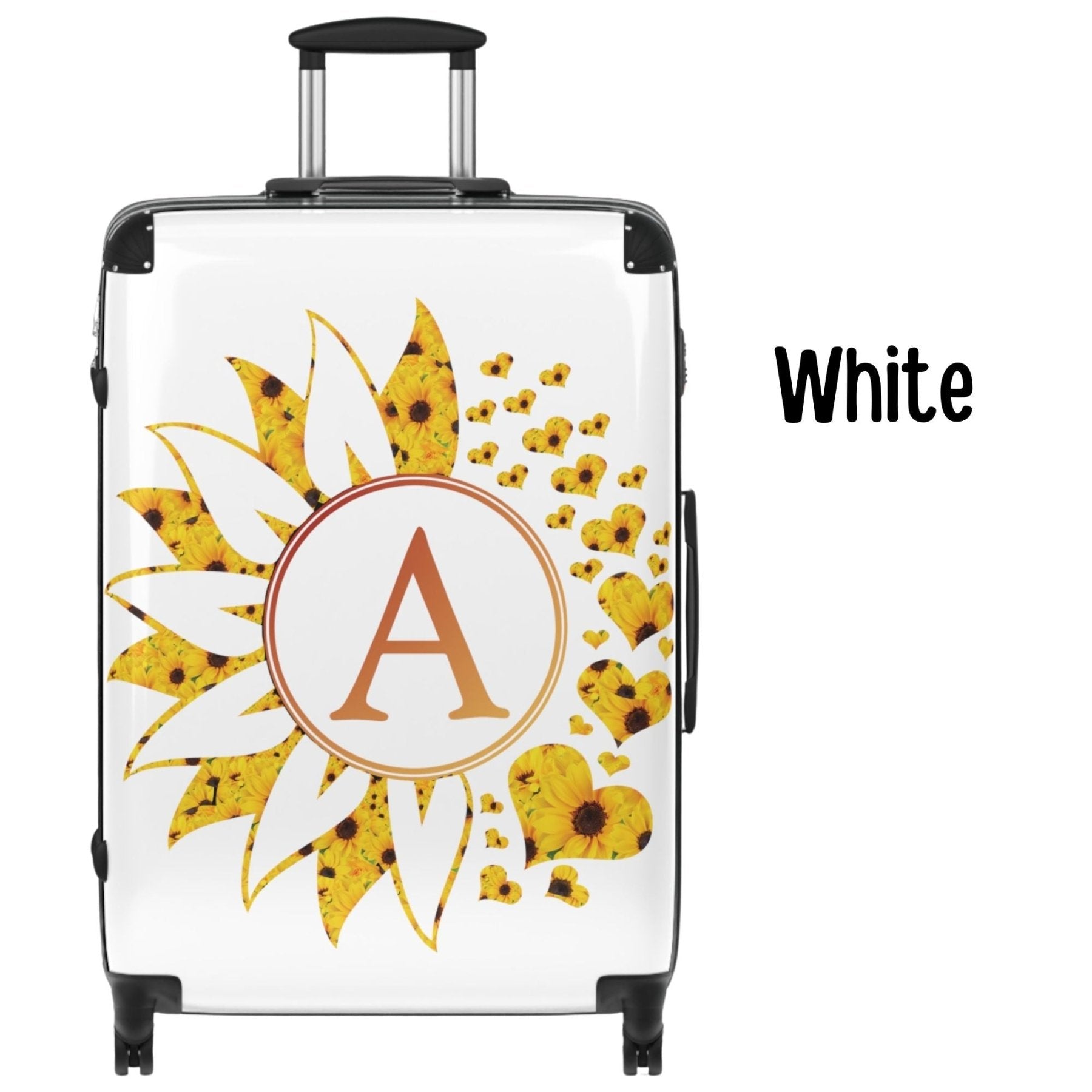 Flowers & Hearts Personalized Monogram Suitcase, Sunflowers All Hearts - Janlyn's Crafts