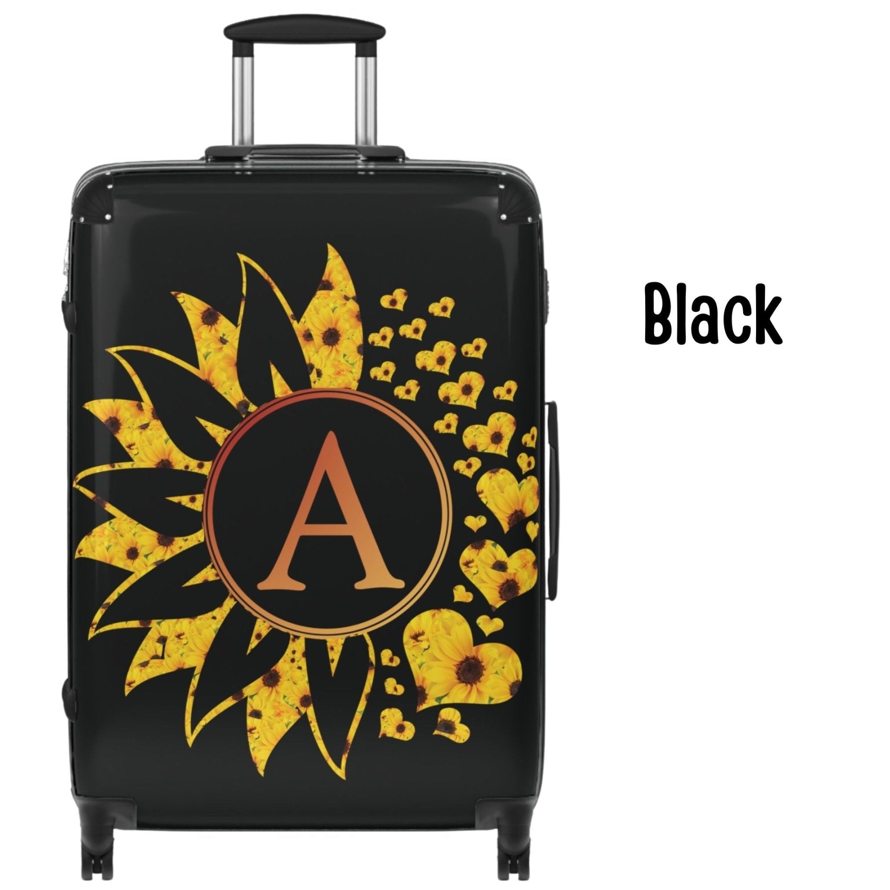 Flowers & Hearts Personalized Monogram Suitcase, Sunflowers All Hearts - Janlyn's Crafts