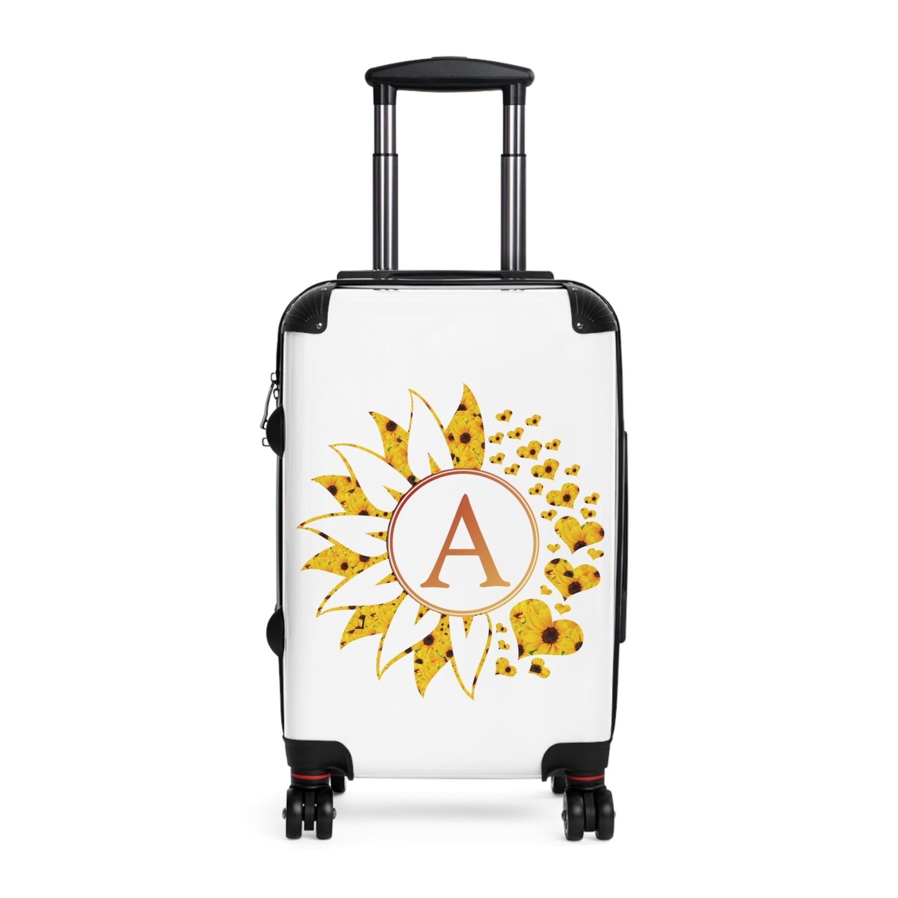 Flowers & Hearts Personalized Monogram Suitcase, Sunflowers All Hearts - Janlyn's Crafts