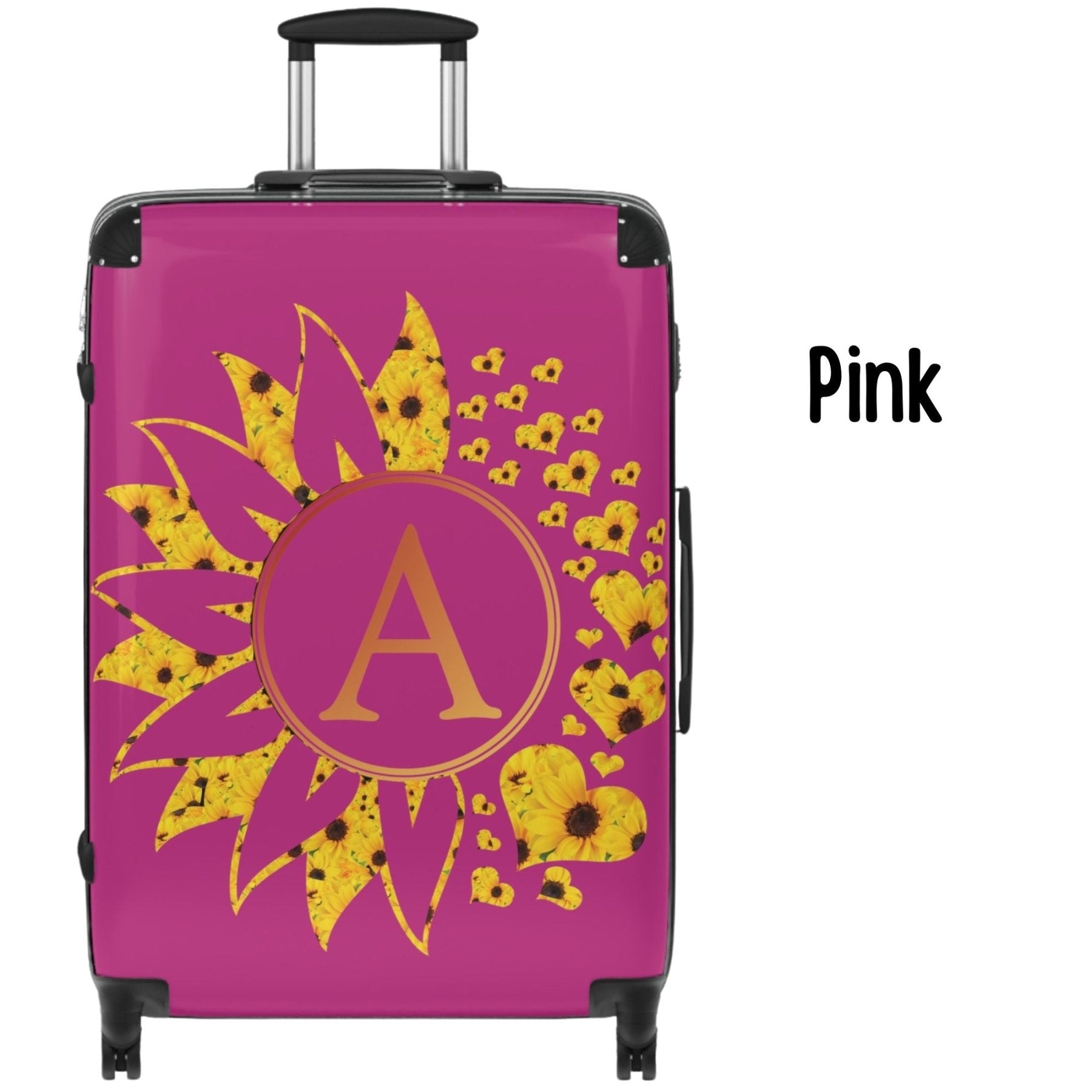 Flowers & Hearts Personalized Monogram Suitcase, Sunflowers All Hearts - Janlyn's Crafts