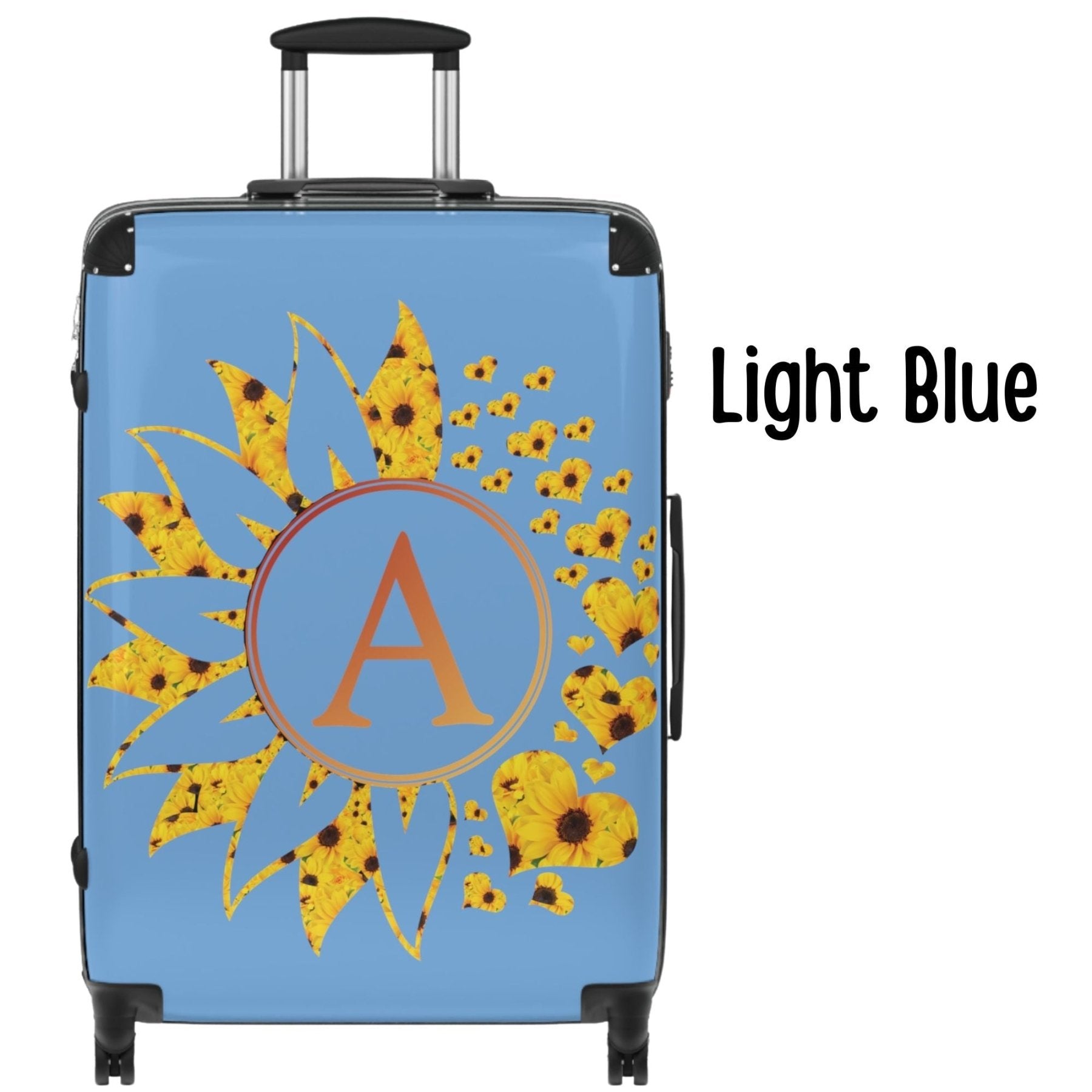 Flowers & Hearts Personalized Monogram Suitcase, Sunflowers All Hearts - Janlyn's Crafts