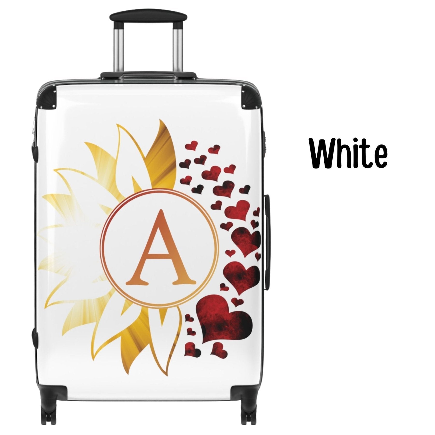 Flowers & Hearts Personalized Monogram Suitcase, Sunray & Red Hearts - Janlyn's Crafts