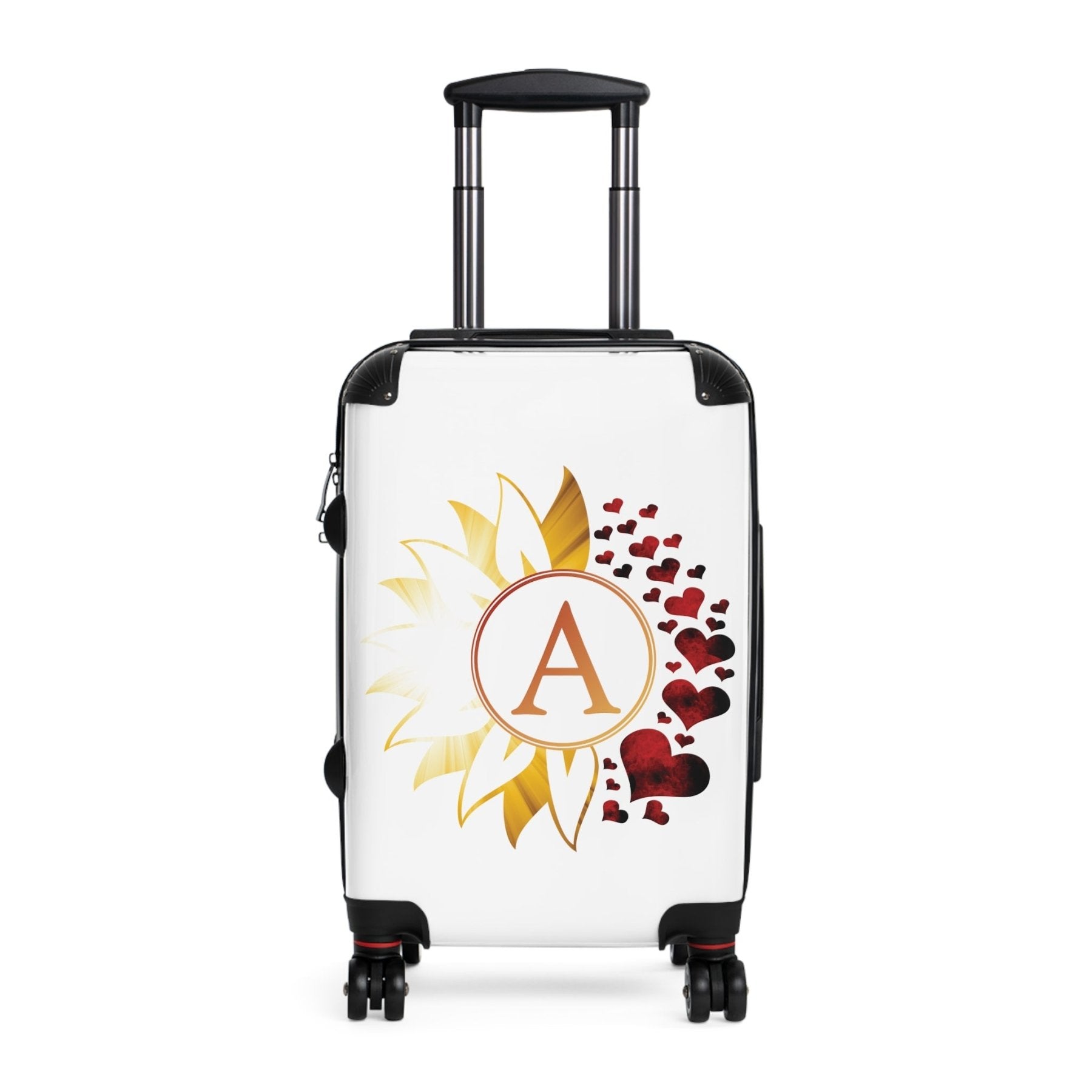 Flowers & Hearts Personalized Monogram Suitcase, Sunray & Red Hearts - Janlyn's Crafts