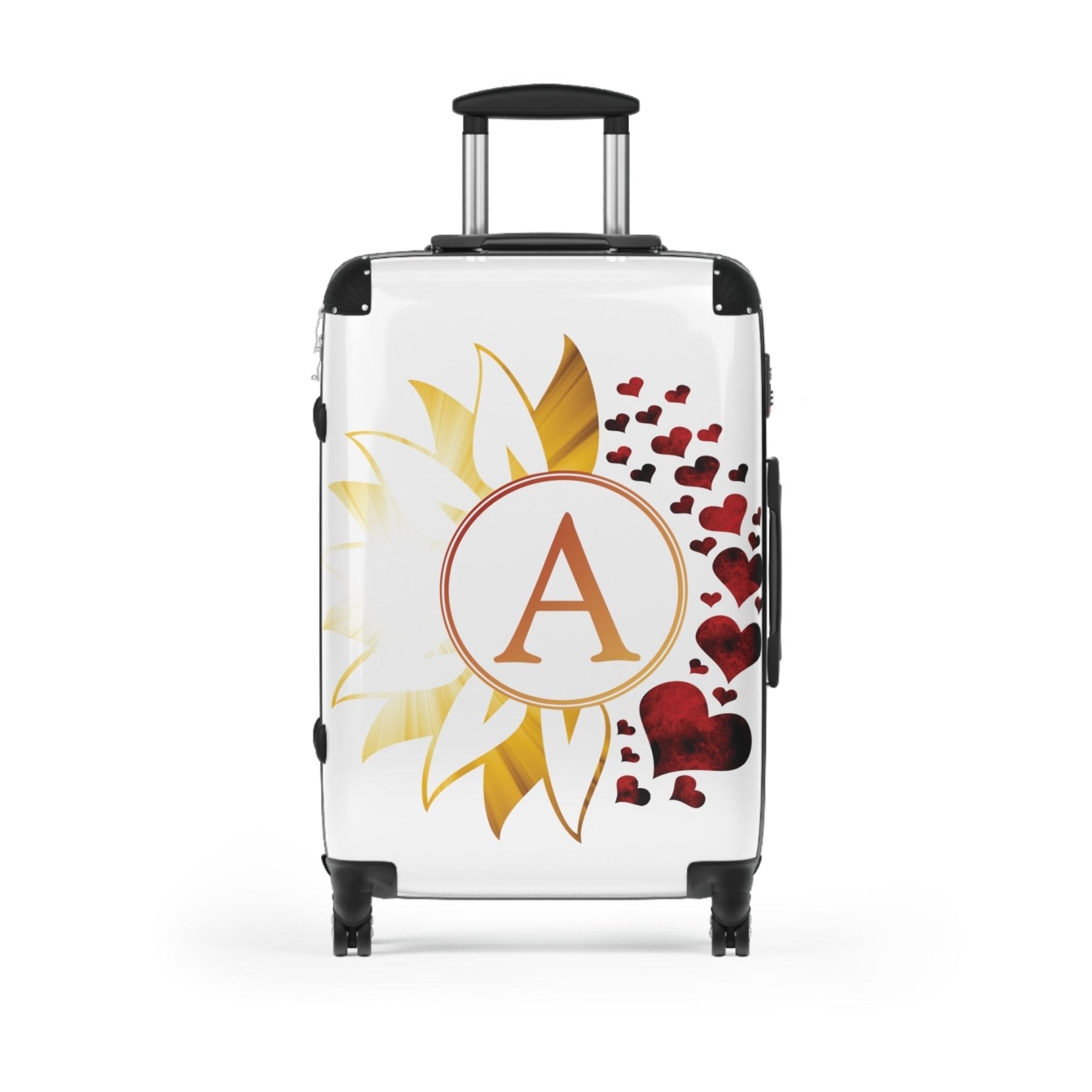 Flowers & Hearts Personalized Monogram Suitcase, Sunray & Red Hearts - Janlyn's Crafts