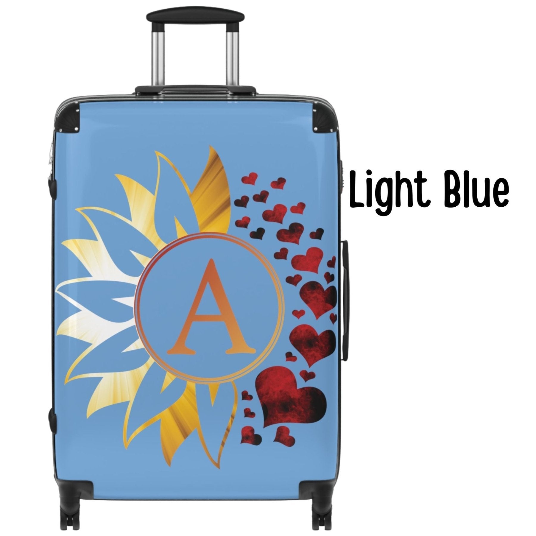 Flowers & Hearts Personalized Monogram Suitcase, Sunray & Red Hearts - Janlyn's Crafts