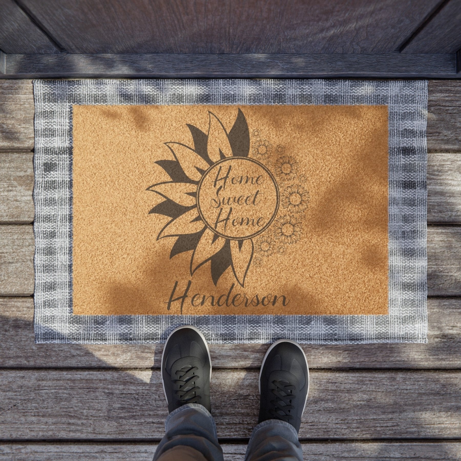 Flowers Personalized Monogram Coir 24 x 16" Doormat, Home Sweet Home Name - Janlyn's Crafts