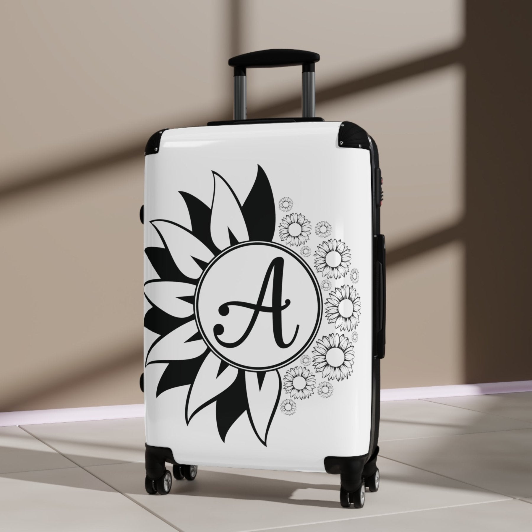 Flowers Personalized Monogram Suitcase, Sunflowers - Janlyn's Crafts