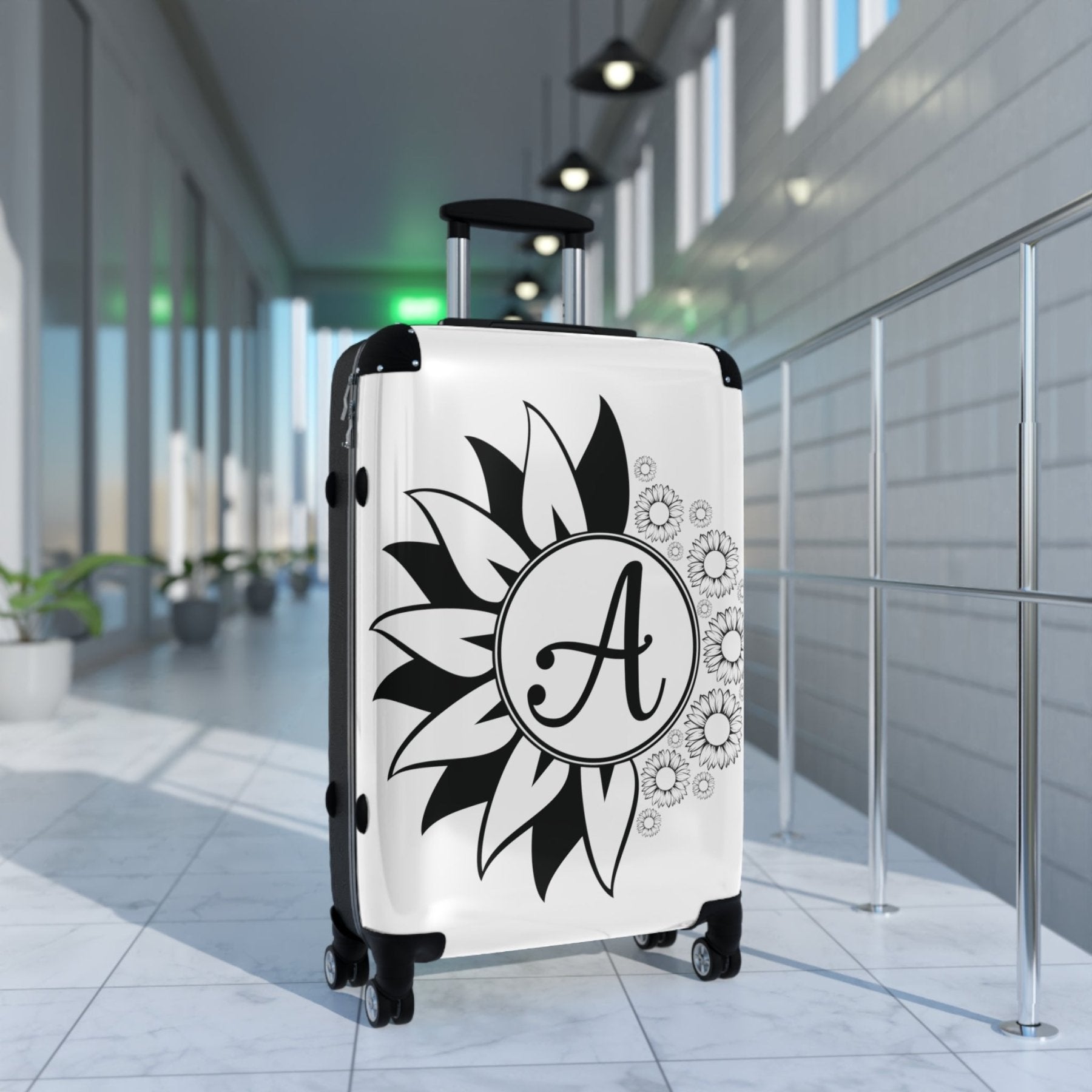 Flowers Personalized Monogram Suitcase, Sunflowers - Janlyn's Crafts