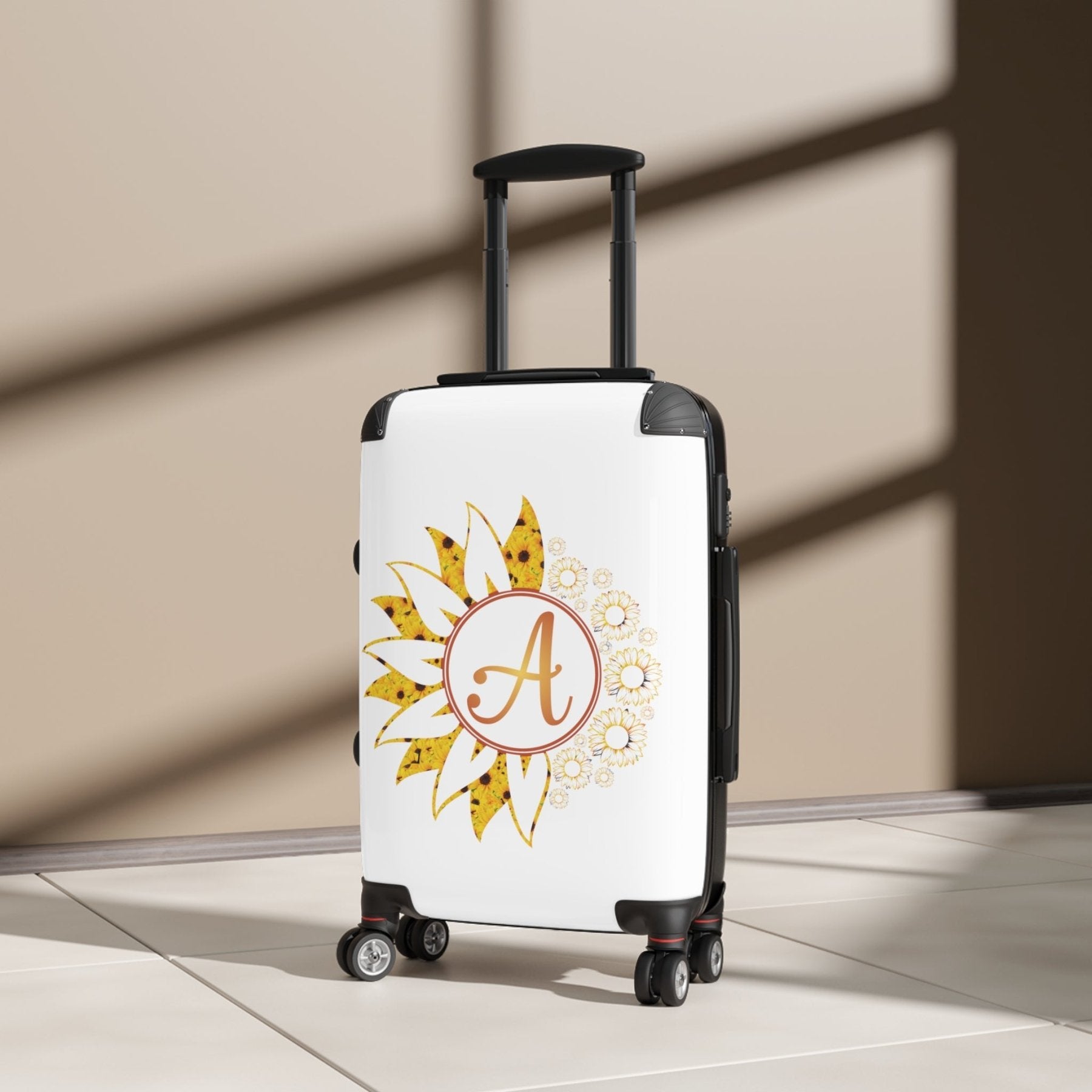 Flowers Personalized Monogram Suitcase, Yellow Sunflowers - Janlyn's Crafts