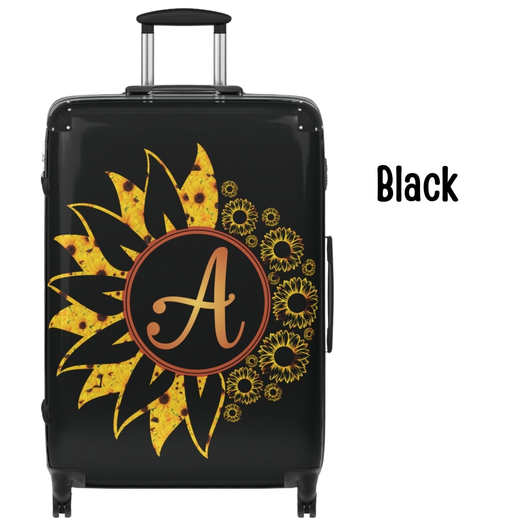 Flowers Personalized Monogram Suitcase, Yellow Sunflowers - Janlyn's Crafts