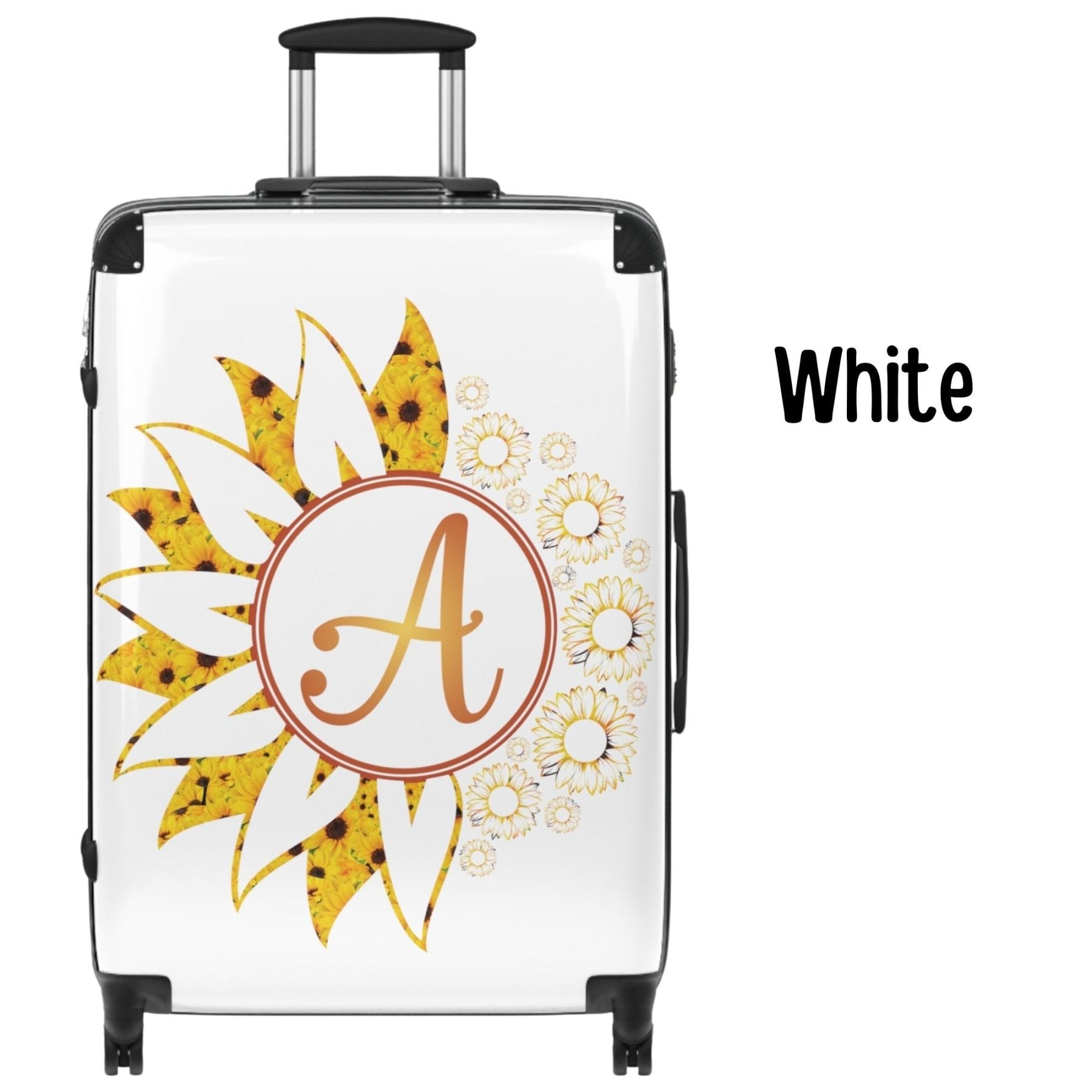 Flowers Personalized Monogram Suitcase, Yellow Sunflowers - Janlyn's Crafts