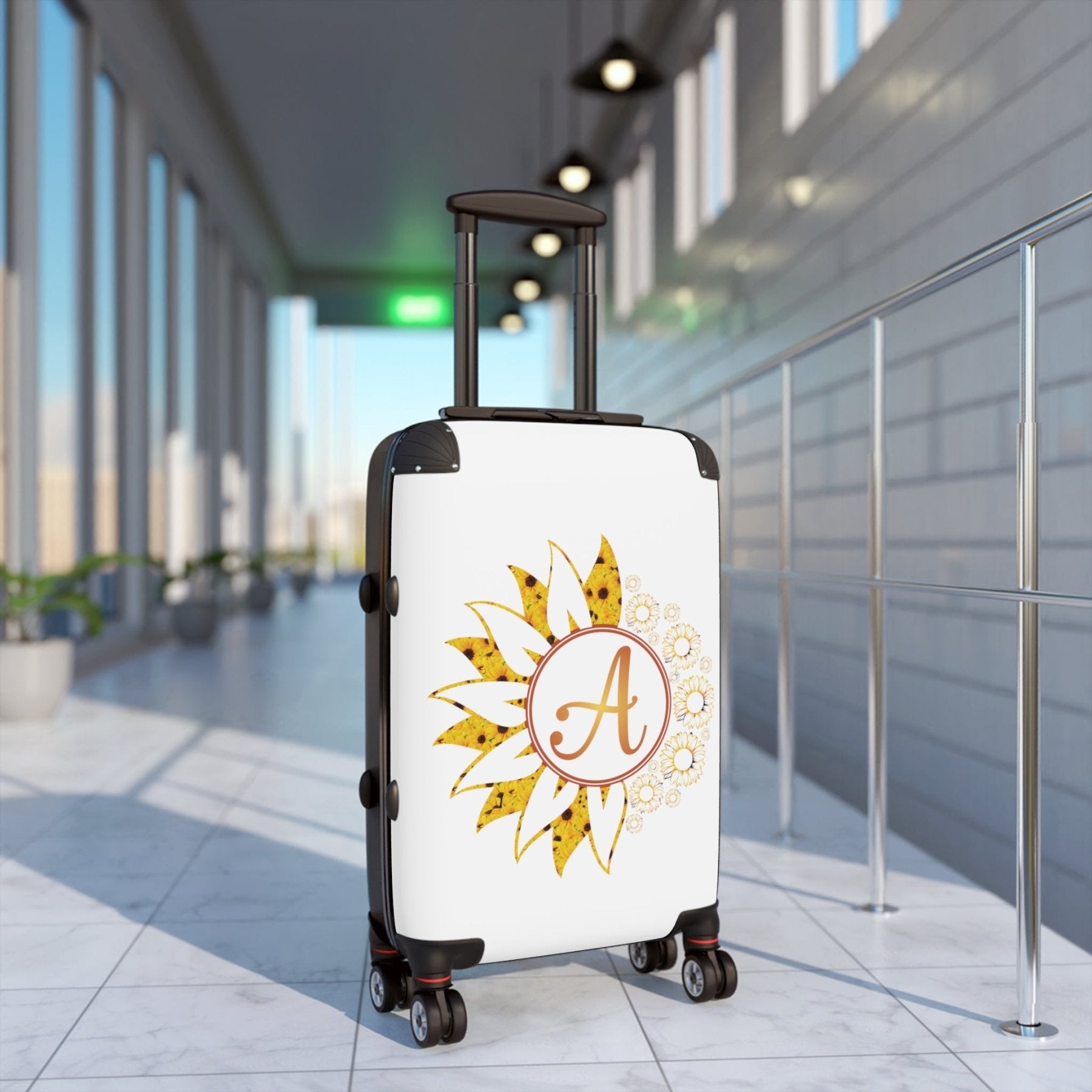 Flowers Personalized Monogram Suitcase, Yellow Sunflowers - Janlyn's Crafts