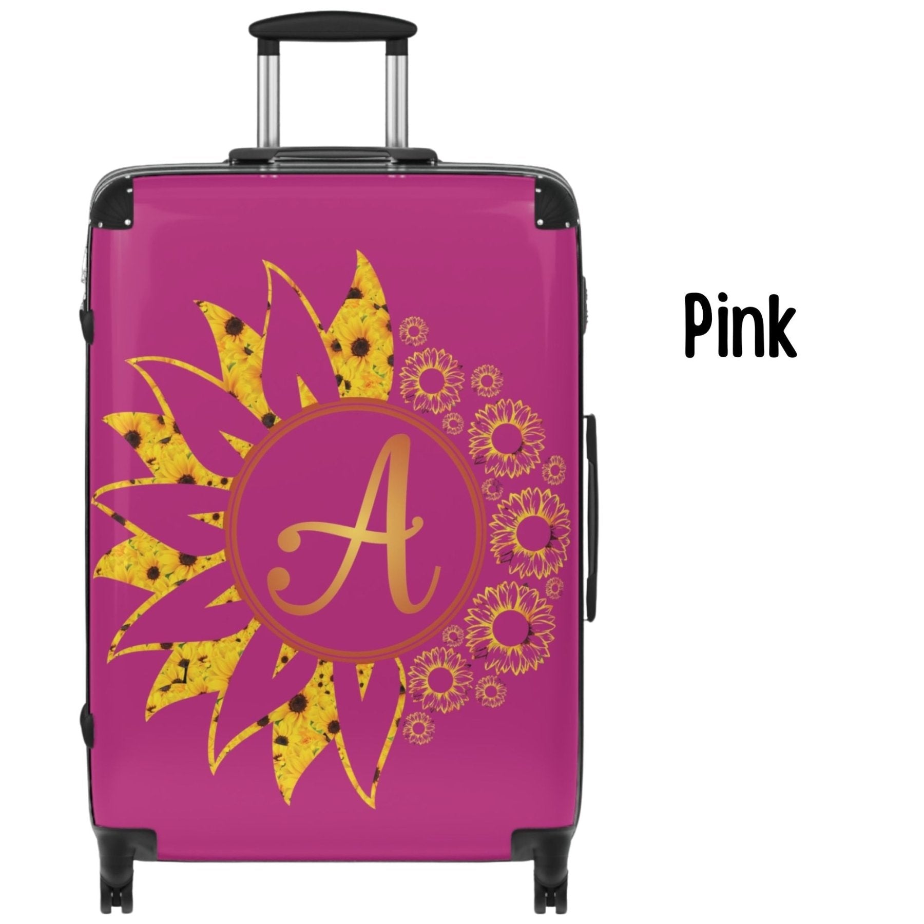 Flowers Personalized Monogram Suitcase, Yellow Sunflowers - Janlyn's Crafts