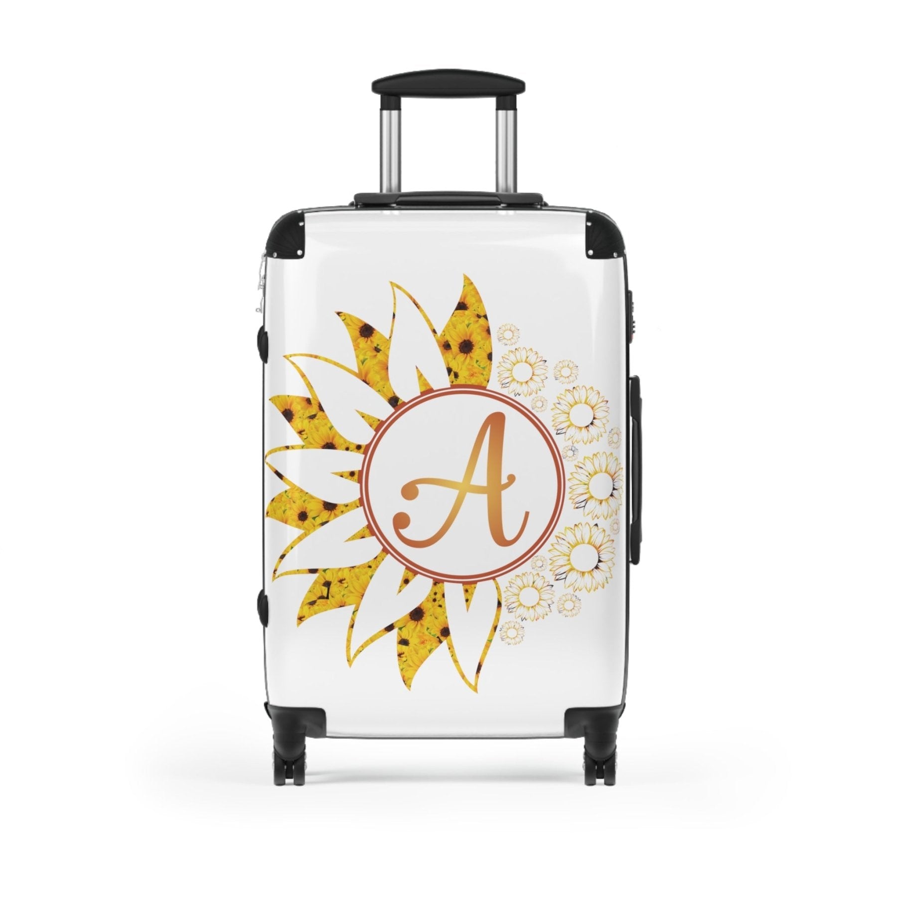 Flowers Personalized Monogram Suitcase, Yellow Sunflowers - Janlyn's Crafts