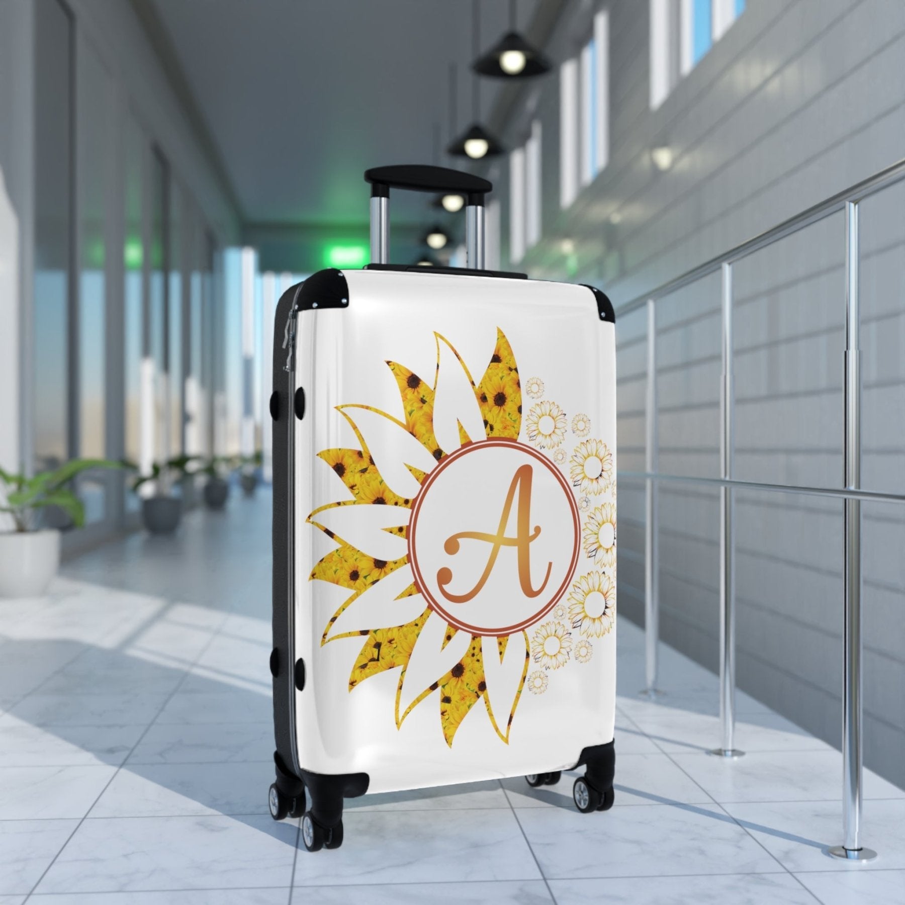 Flowers Personalized Monogram Suitcase, Yellow Sunflowers - Janlyn's Crafts