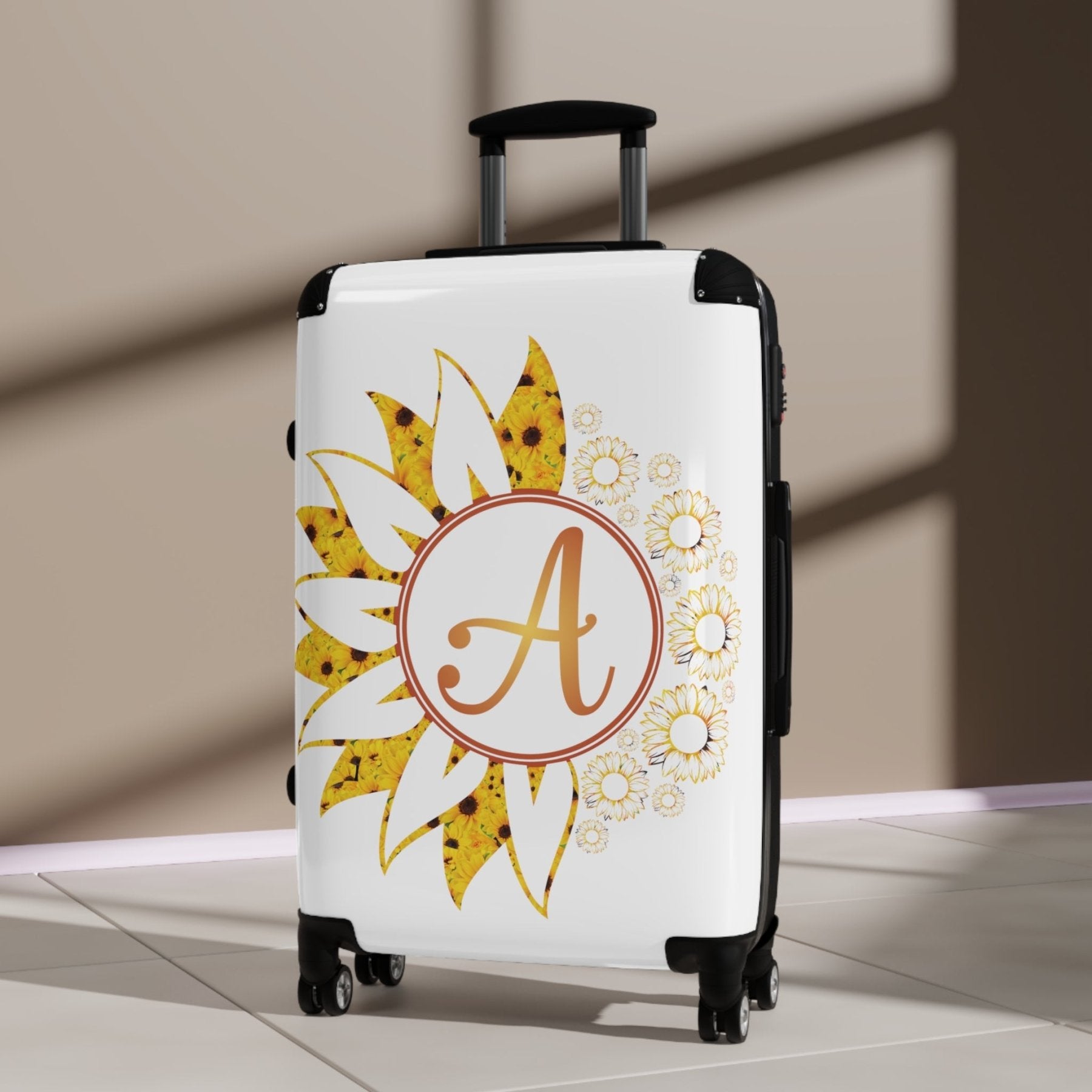 Flowers Personalized Monogram Suitcase, Yellow Sunflowers - Janlyn's Crafts