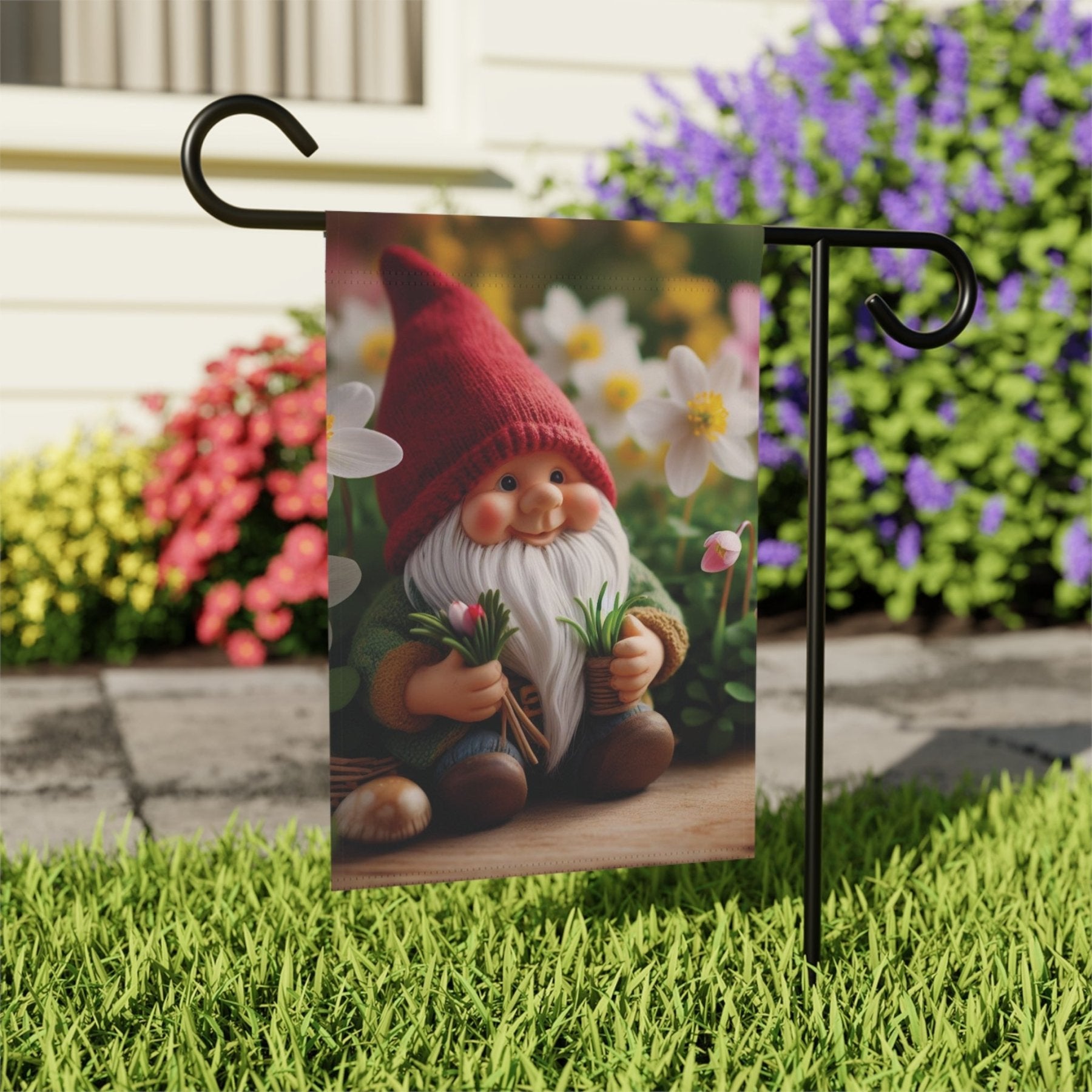 Garden Flag, Lawn Flag, House Flag, Home Flag, Gnome [5] - Janlyn's Crafts