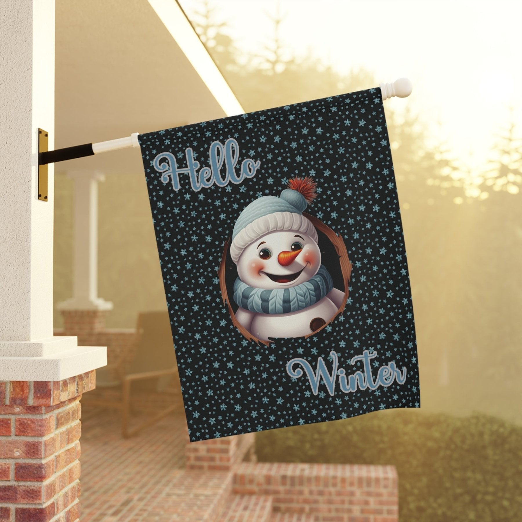 Garden Flag, Lawn Flag, House Flag, Home Flag, Winter Flag, Hello Winter, Black, Snowman 2 - Janlyn's Crafts