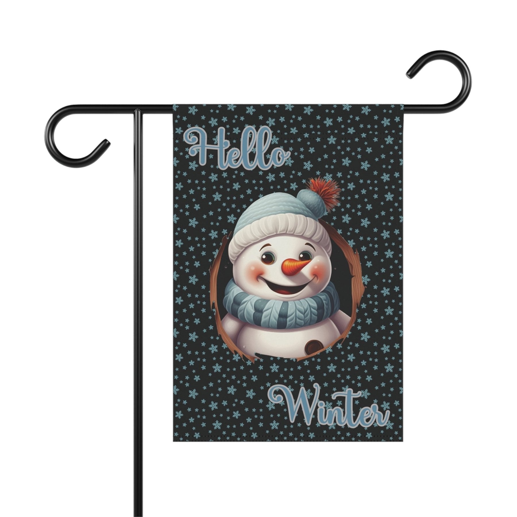 Garden Flag, Lawn Flag, House Flag, Home Flag, Winter Flag, Hello Winter, Black, Snowman 2 - Janlyn's Crafts