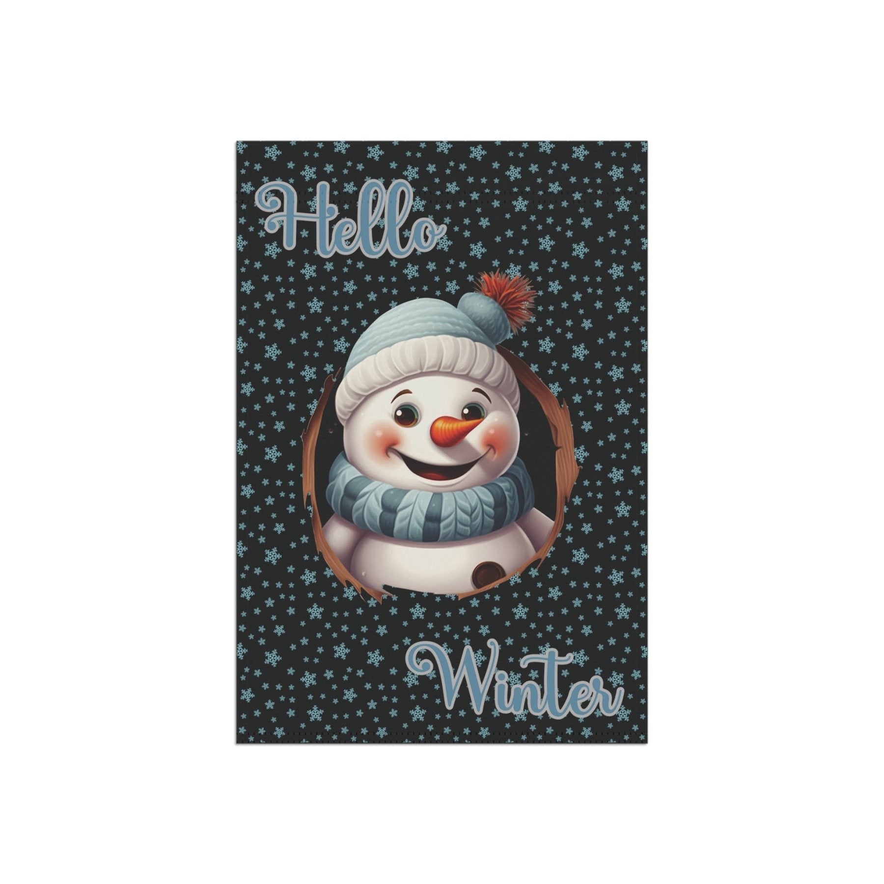 Garden Flag, Lawn Flag, House Flag, Home Flag, Winter Flag, Hello Winter, Black, Snowman 2 - Janlyn's Crafts