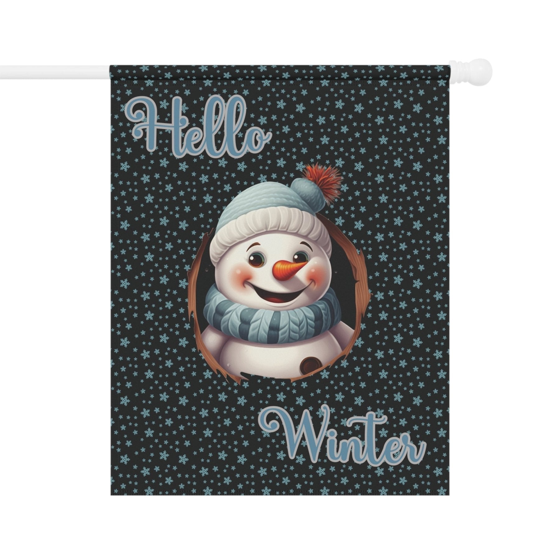 Garden Flag, Lawn Flag, House Flag, Home Flag, Winter Flag, Hello Winter, Black, Snowman 2 - Janlyn's Crafts